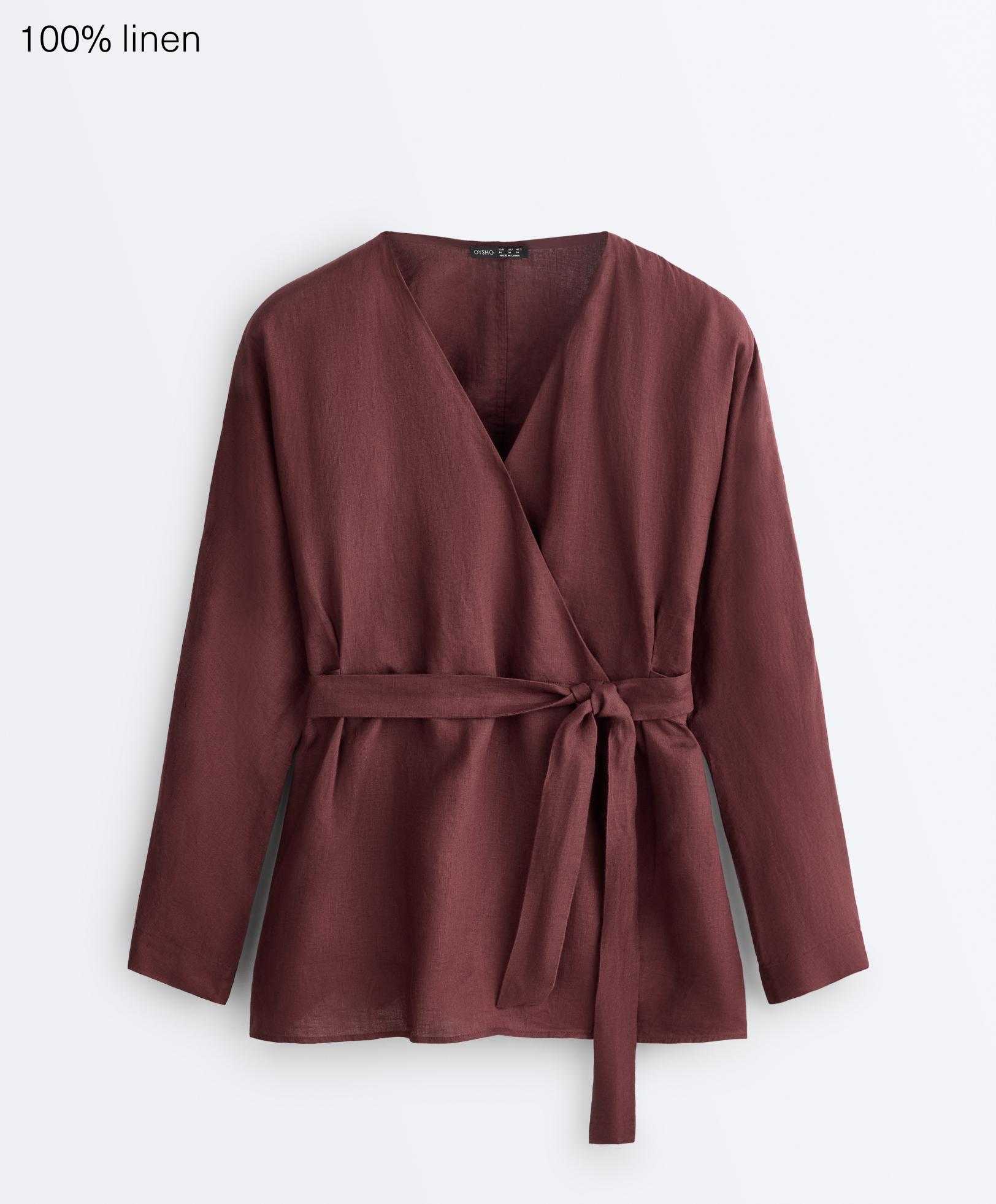 100% linen kimono shirt — BURGUNDY