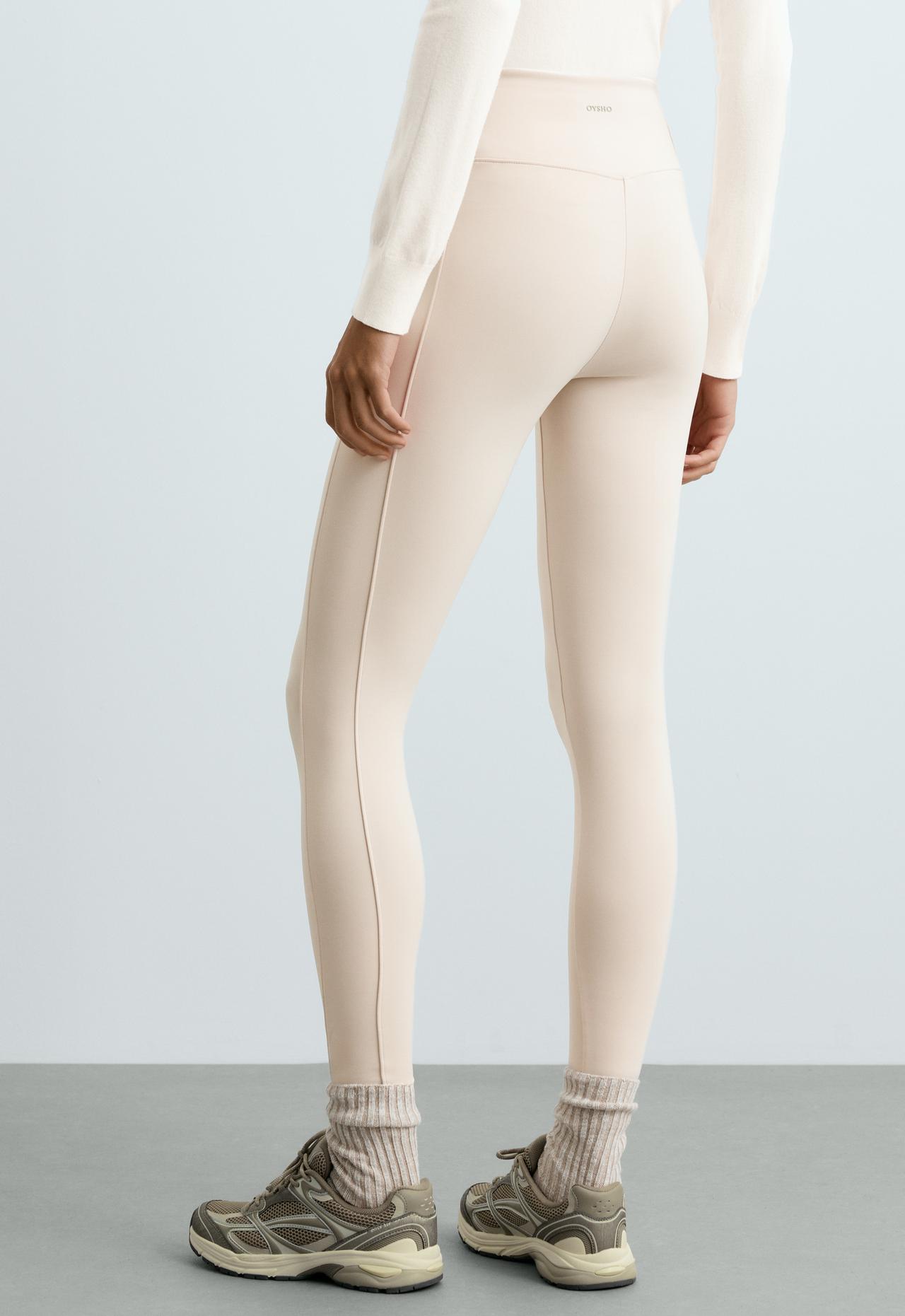 Ankle-length High rise Warm leggings with zips 70cm — ECRU
