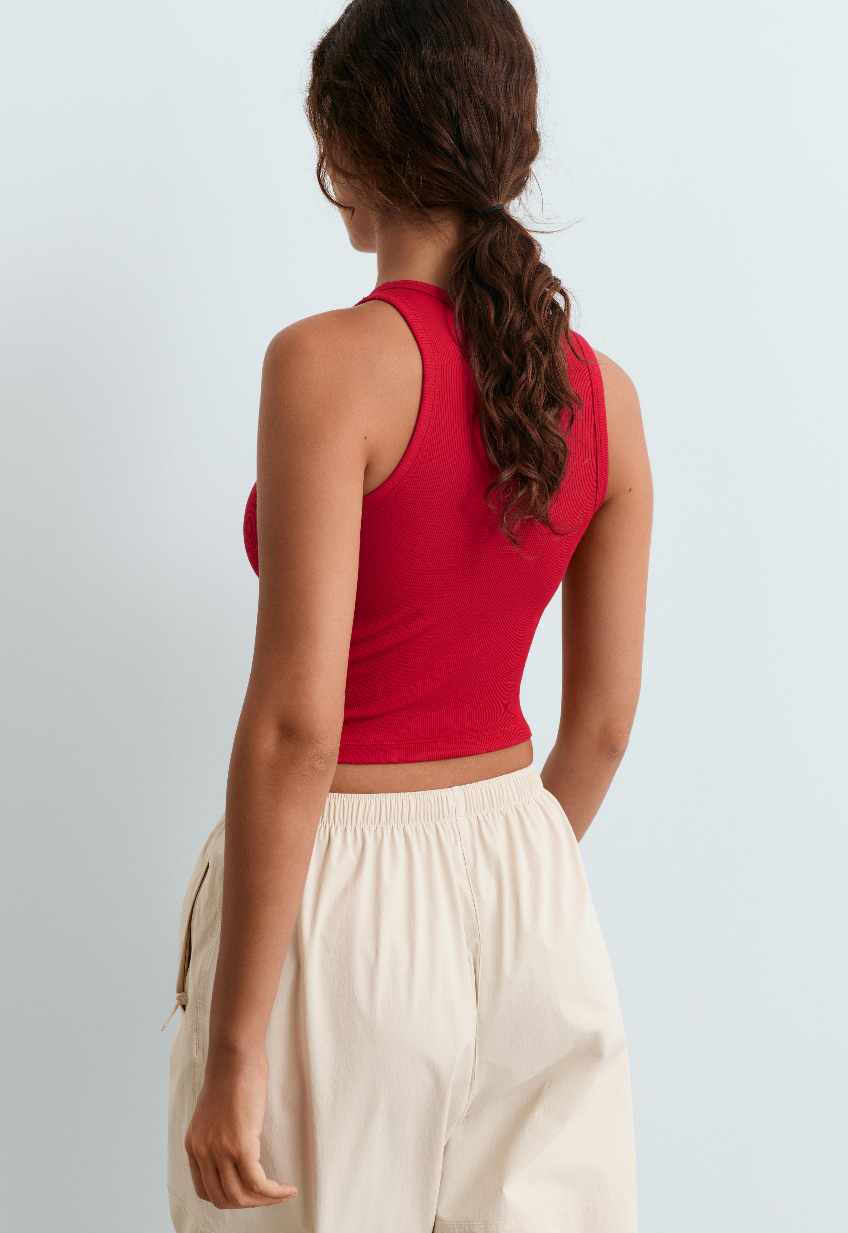 Rib modal blend long tank top — STRONG RED