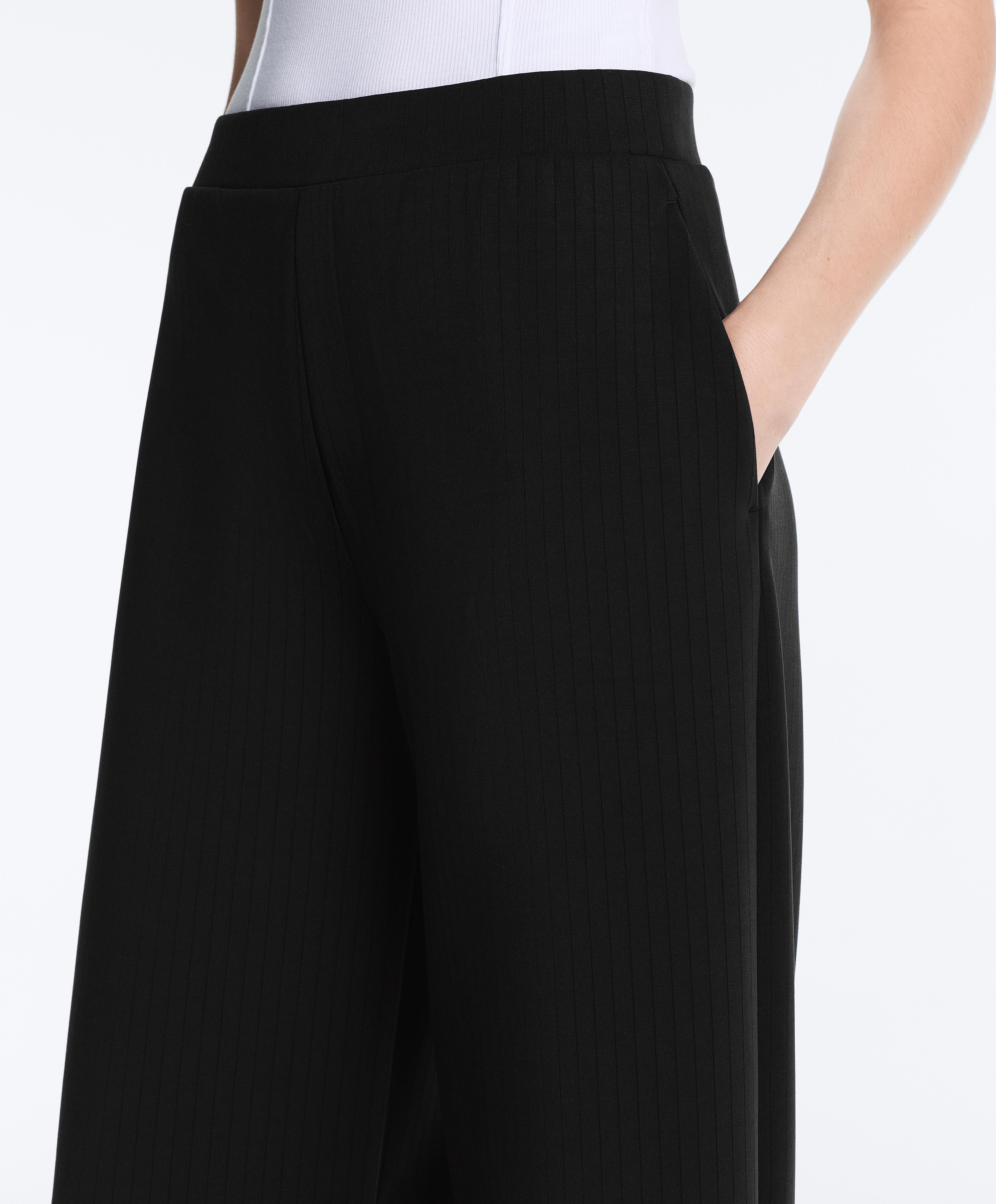 Straight-leg striped trousers with soft-touch modal — BLACK