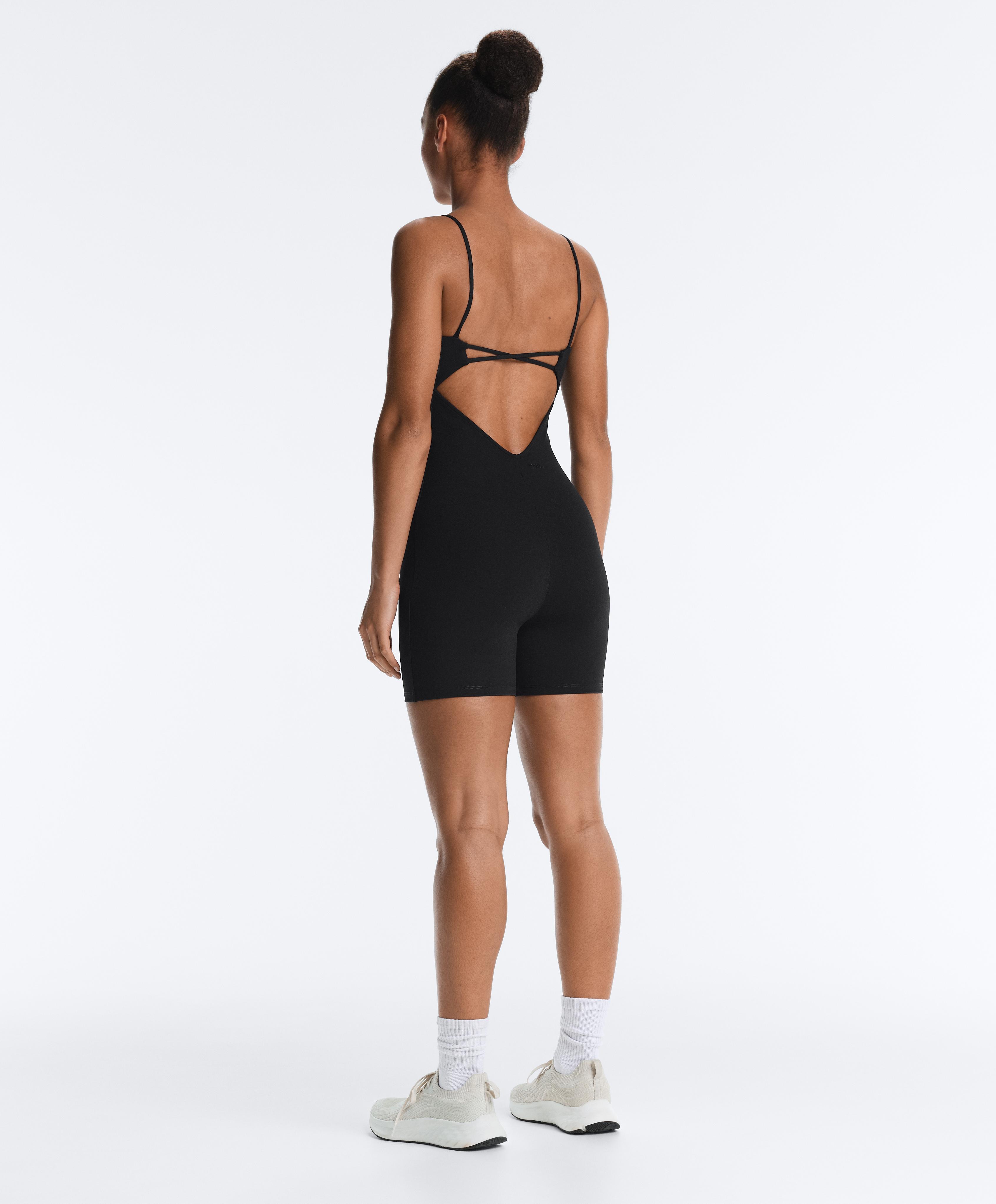 Evermove open-back short jumpsuit — BLACK