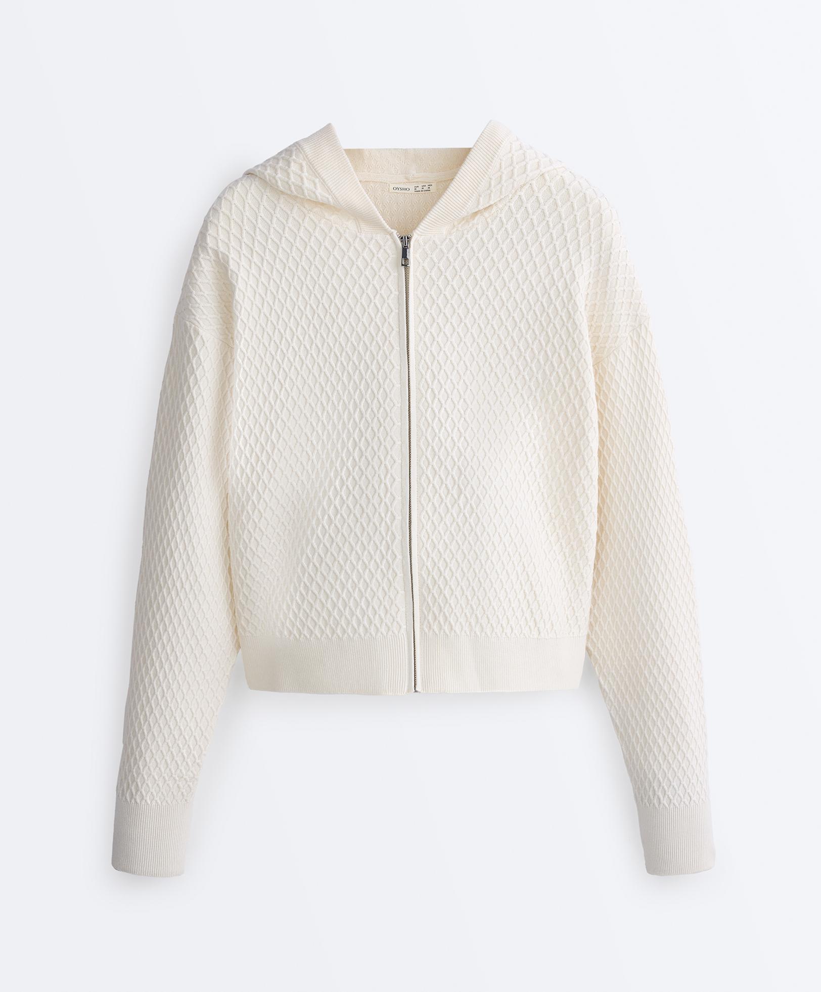 Structured knit hooded jacket — PALE ECRU