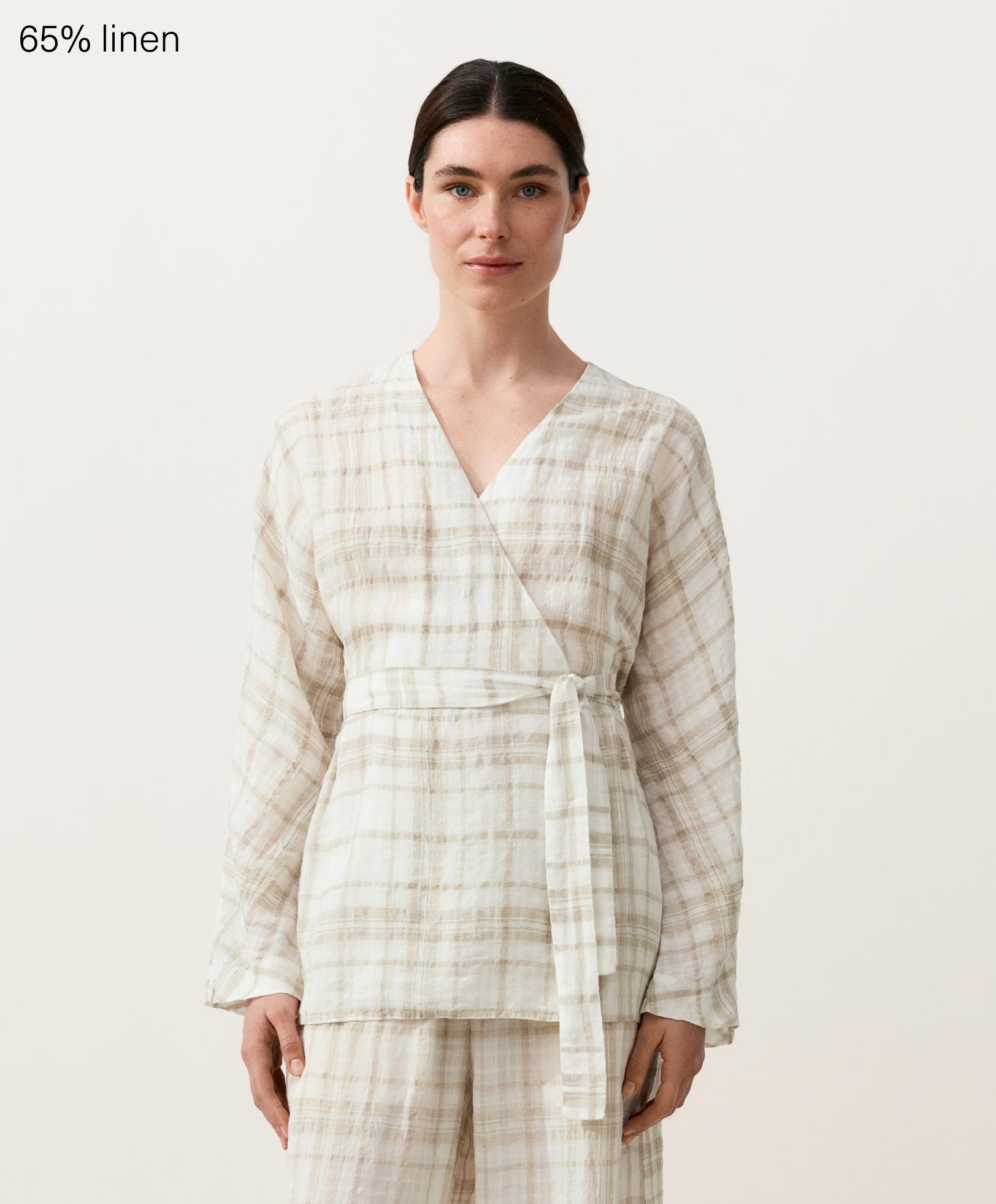 Check linen and lyocell blend kimono shirt