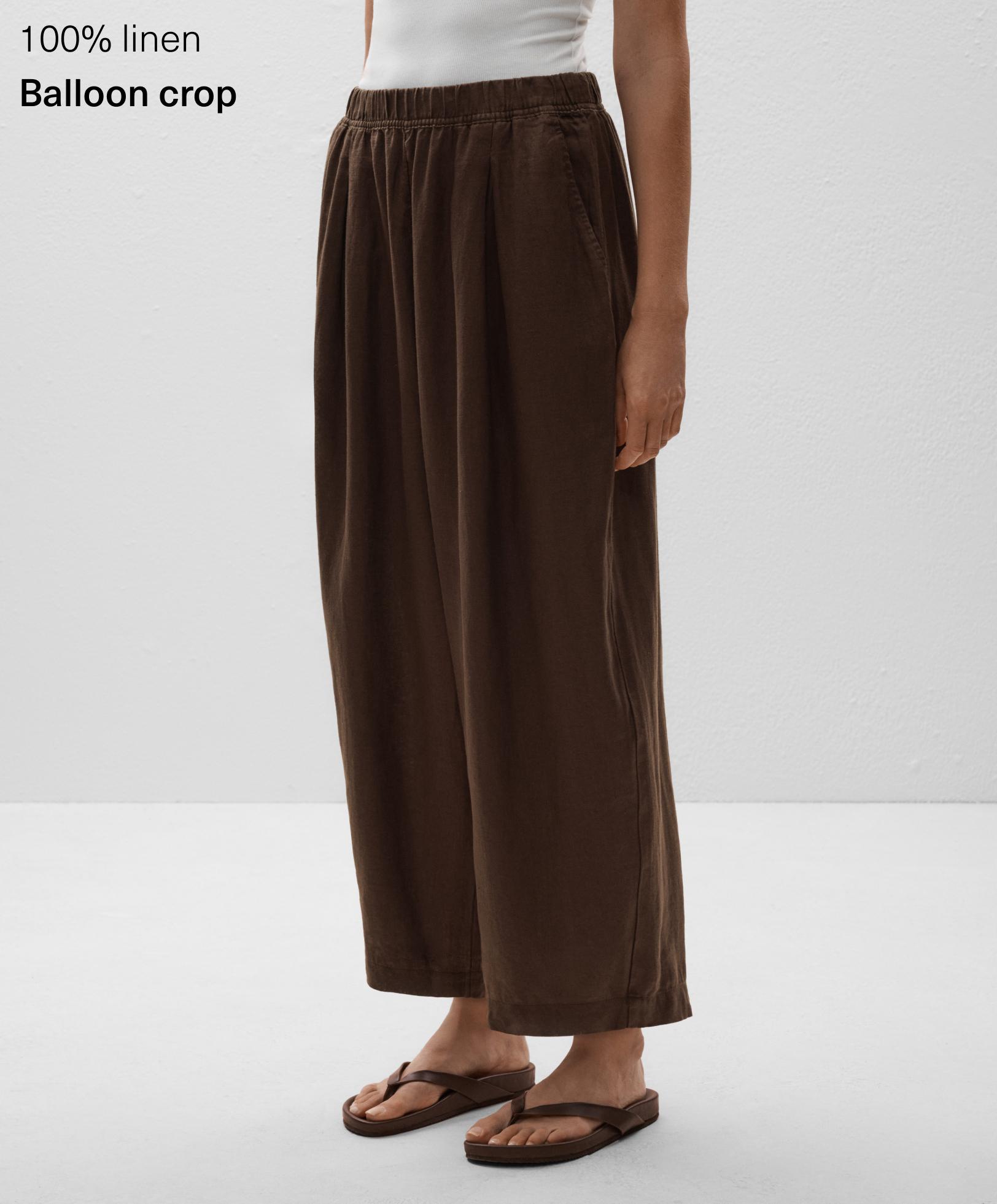 % 100 keten balloon crop pantolon