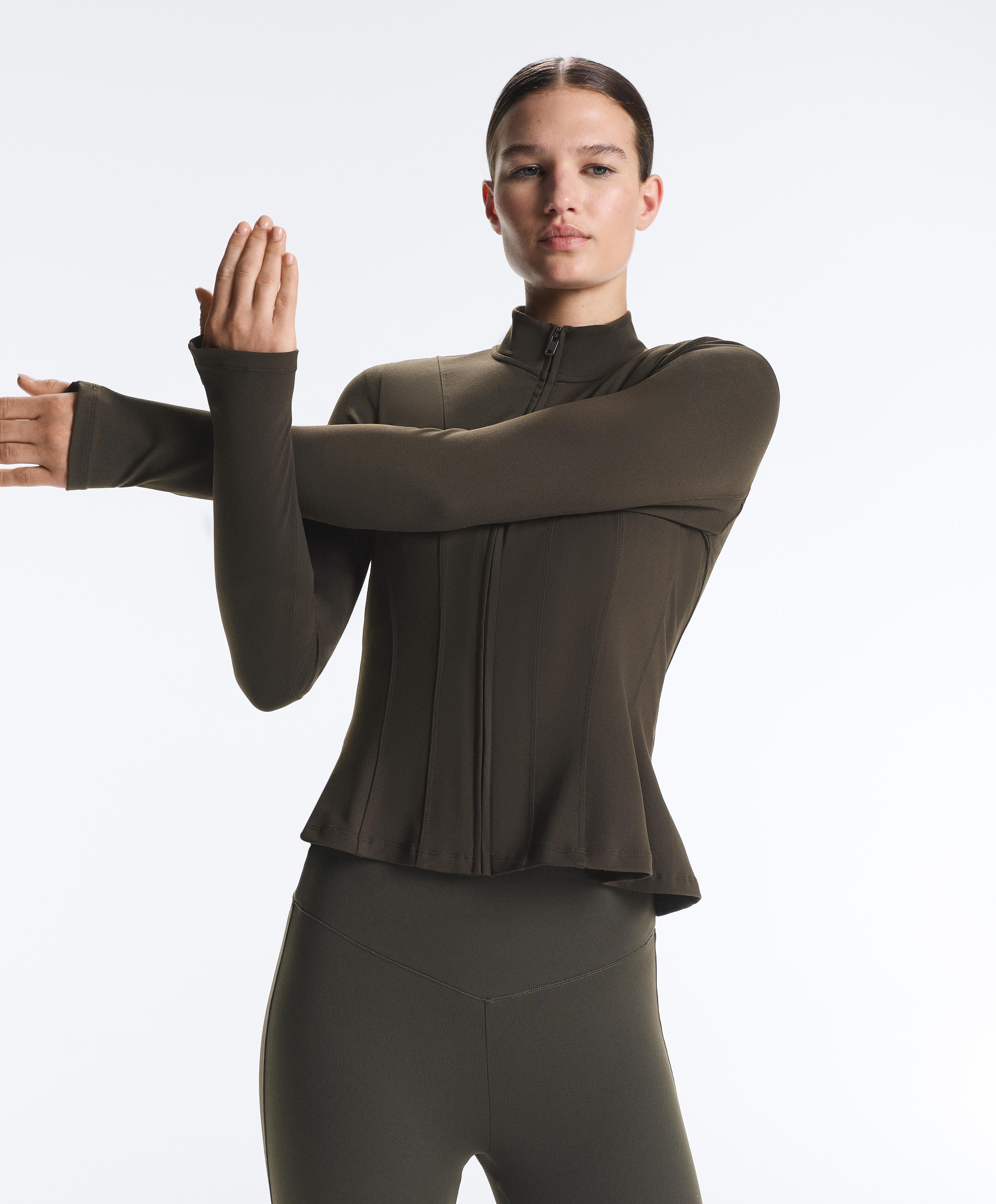 Evermove peplum technical jacket — BROWN