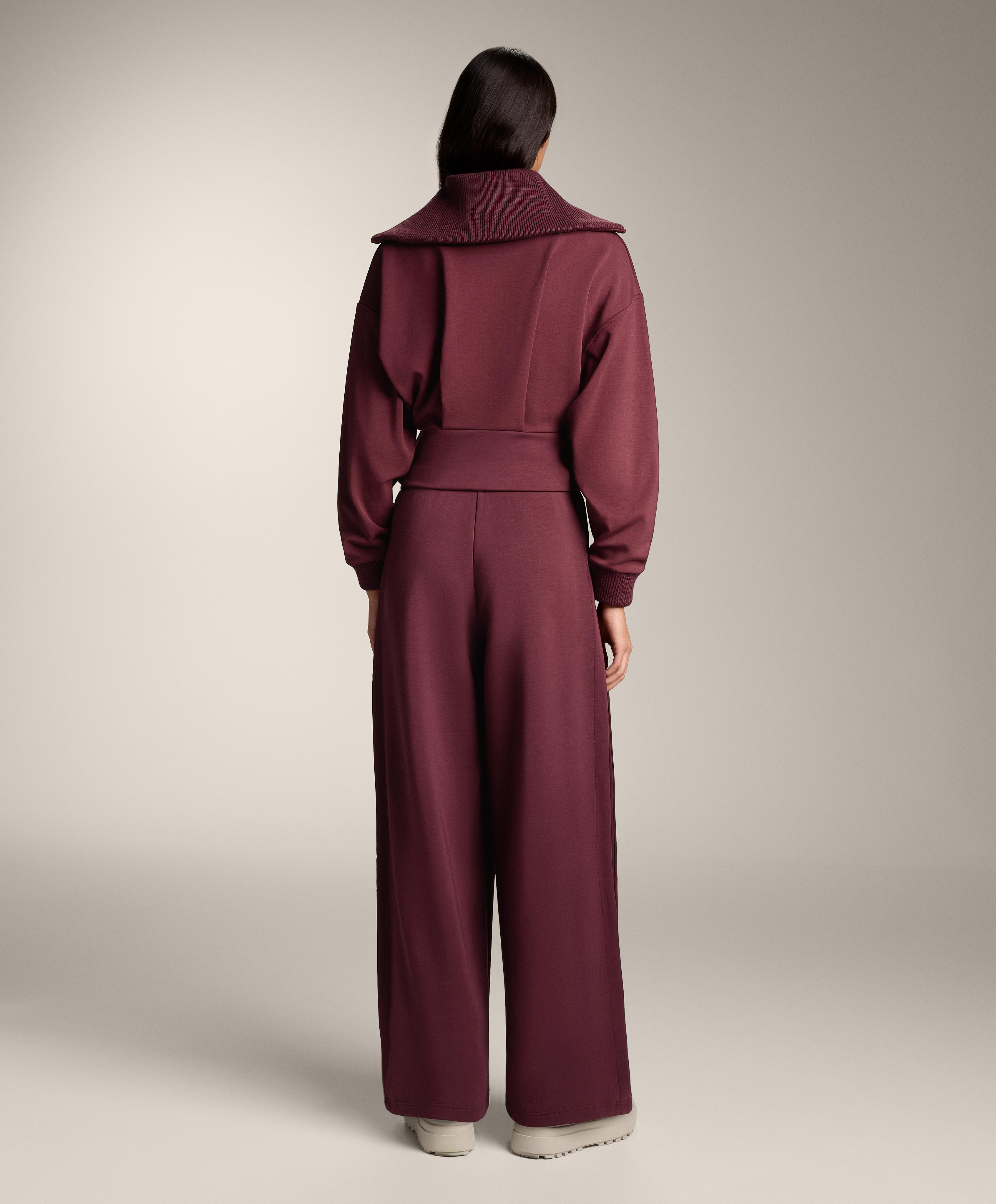 Fitted waist knit collar jacket with brushed modal — MAROON