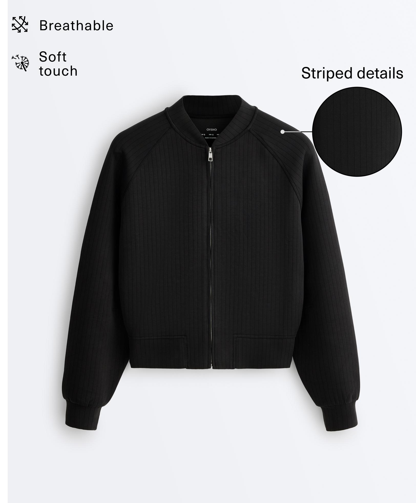 Striped bomber jacket with soft-touch modal