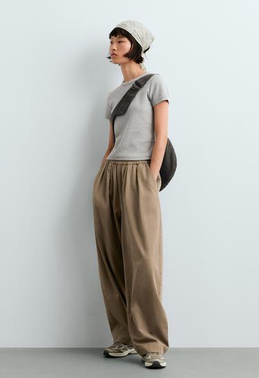 Fitted short-sleeved cotton blend rib T-shirt — GREY MELANGE 1