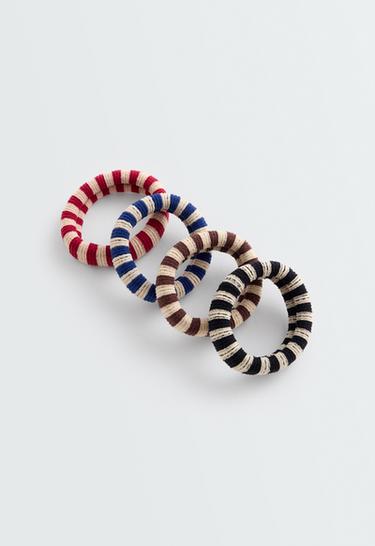 4 wide striped hair scrunchies — BURGUNDY 1