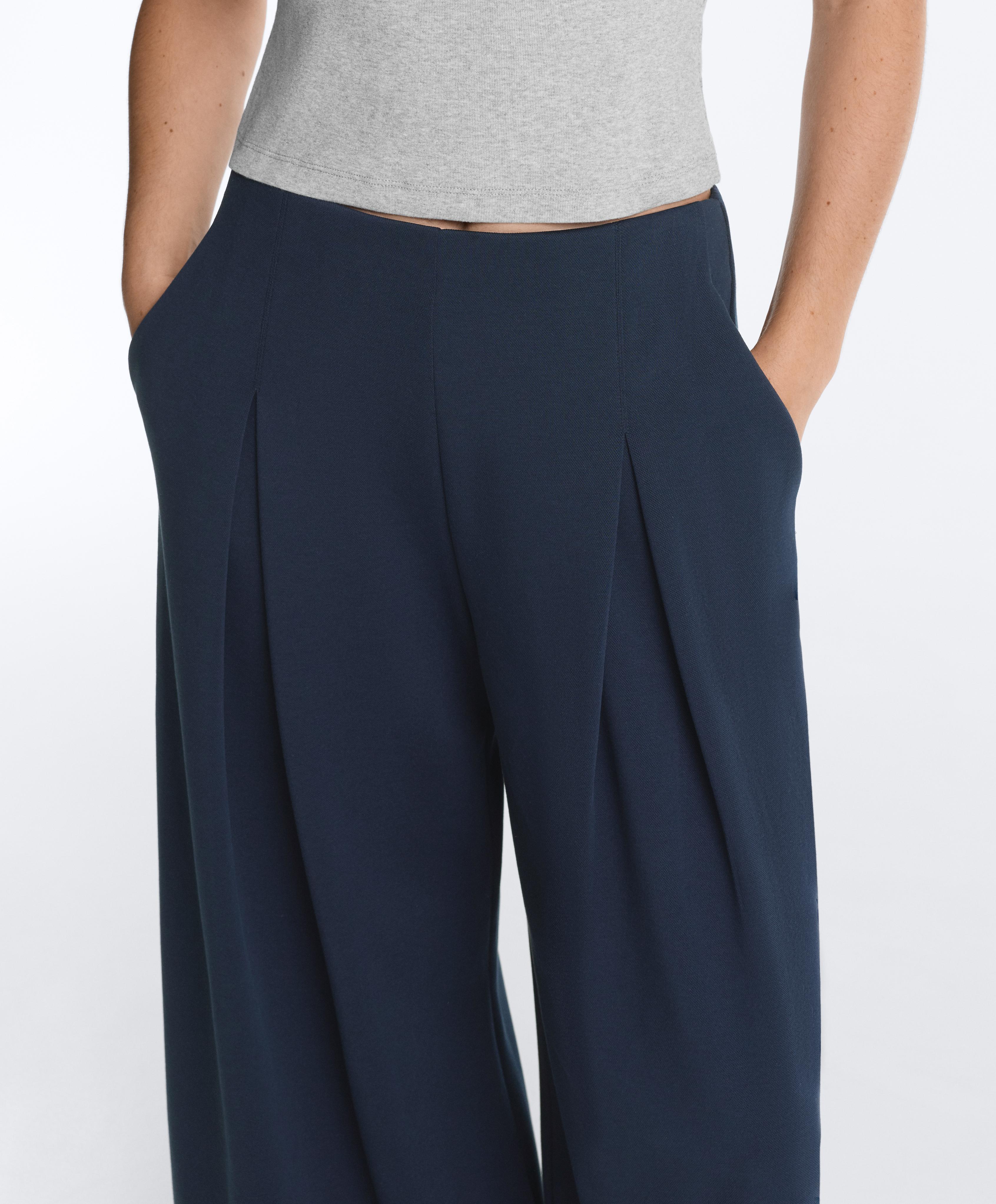 Wide-leg pique trousers with cotton — NAVY BLUE
