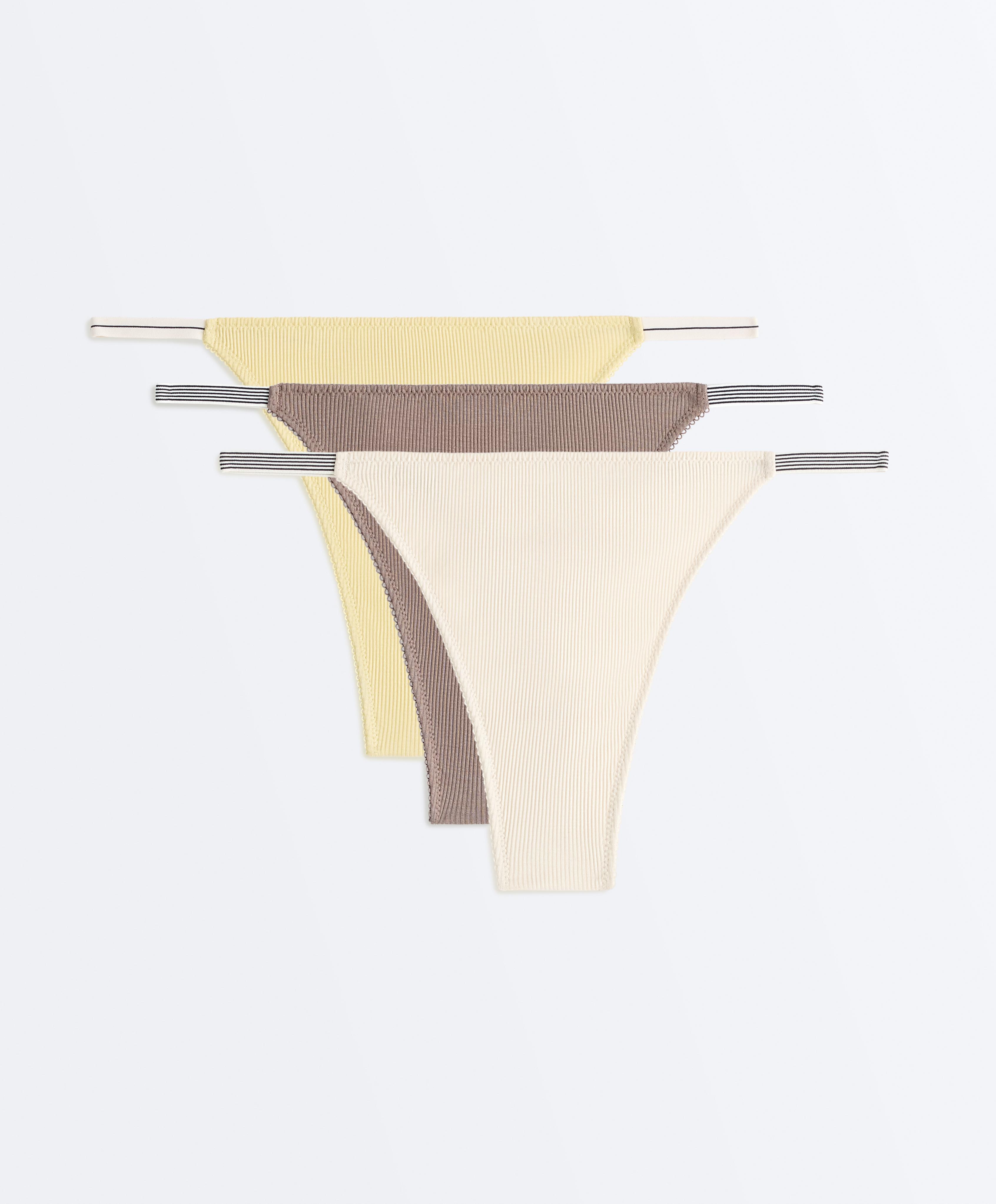 3 ribbed cotton thongs — LIME GREEN