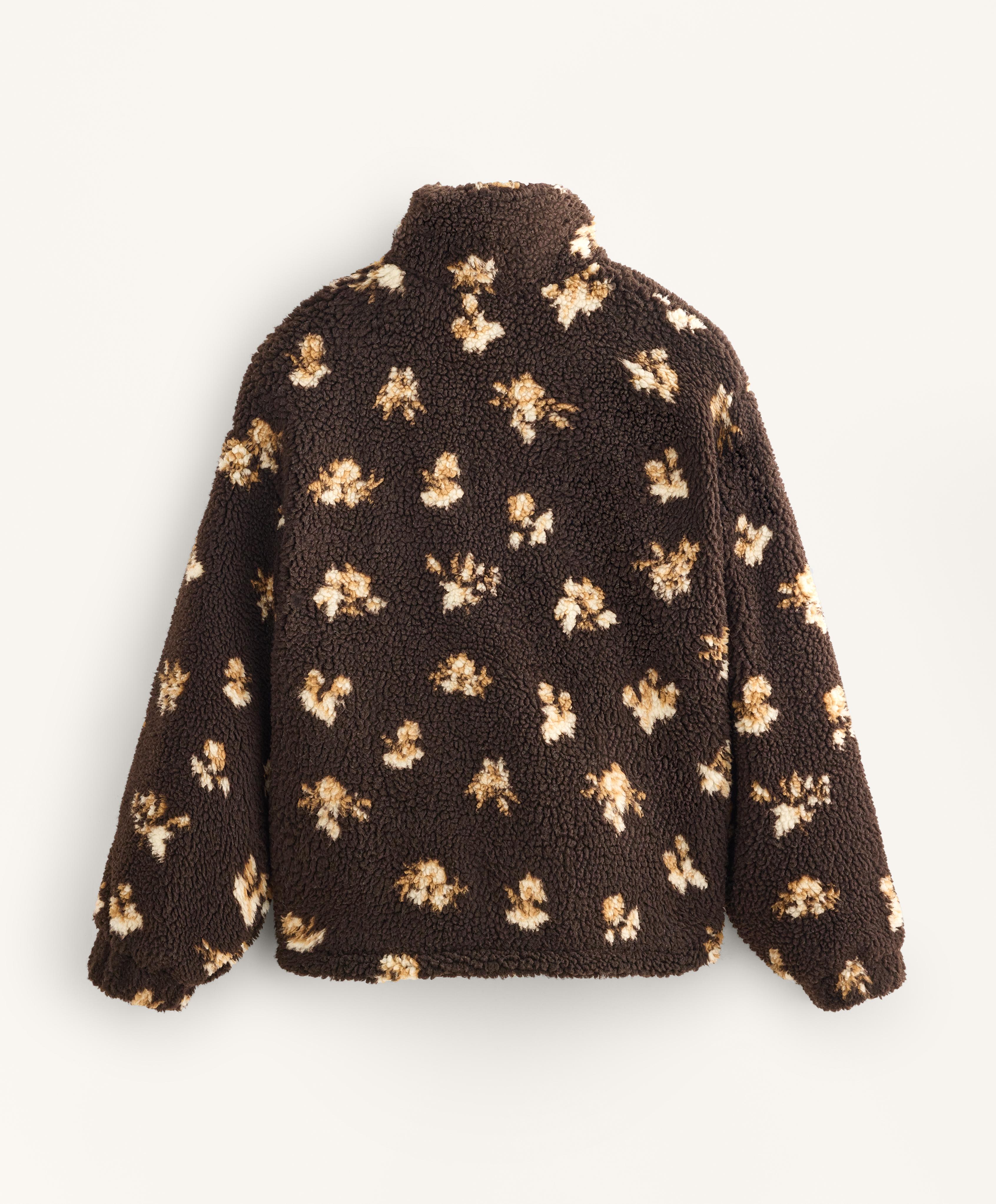 Faux-shearling floral print jacket — CLAY