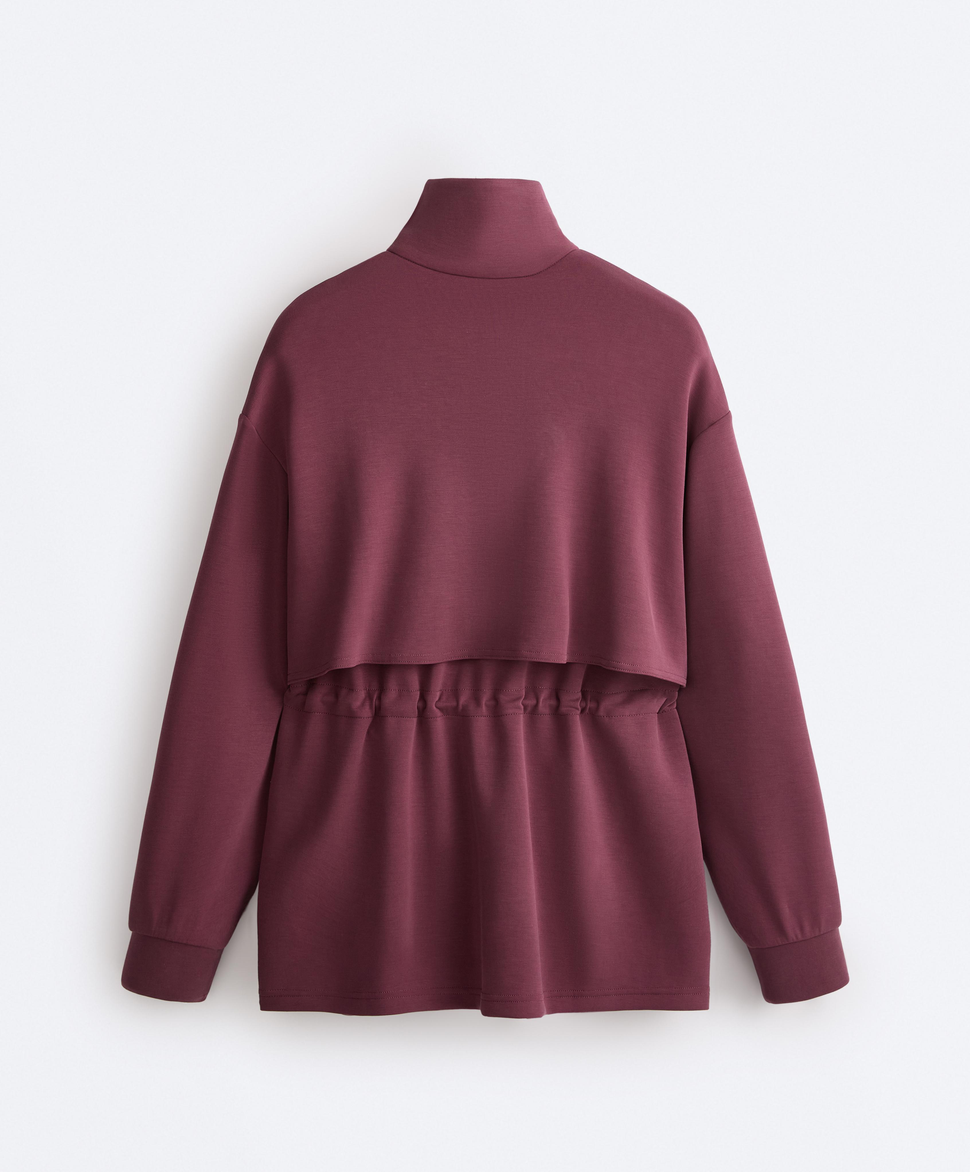 Long soft-touch jacket with modal and pockets — CHERRY
