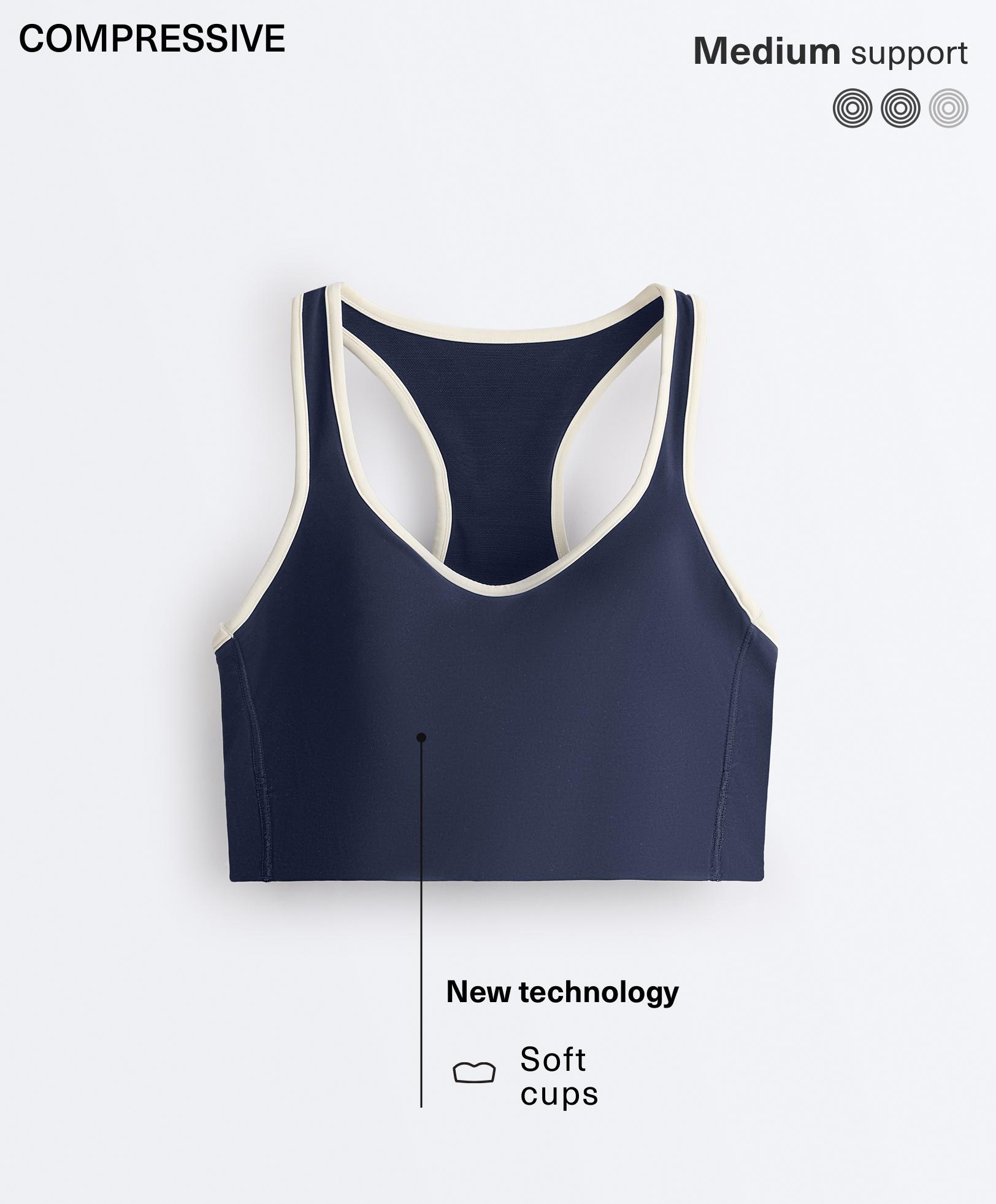 Compressive medium-support sports bra with cups and loop — NAVY BLUE