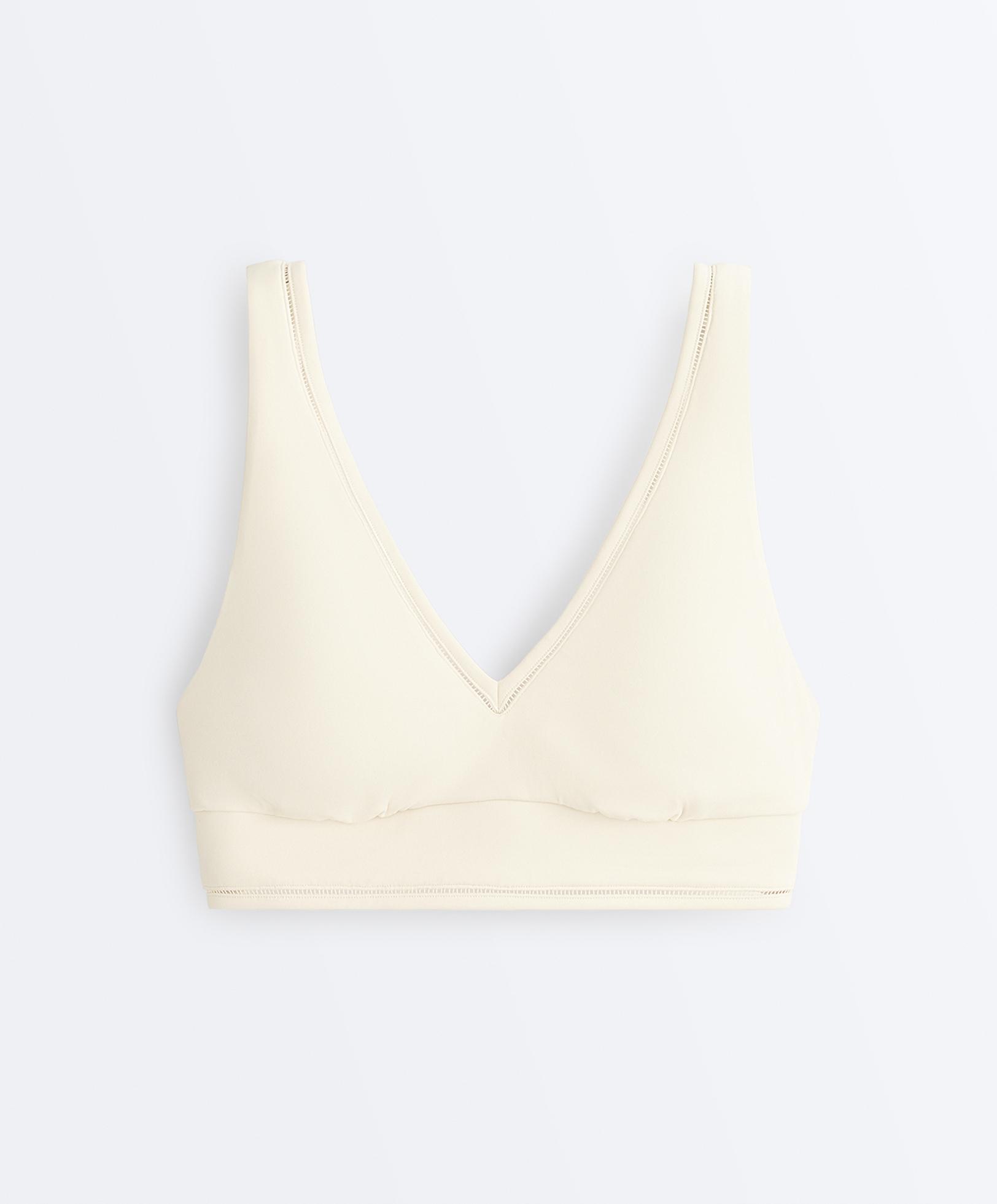 Comfortlux medium-support hemstitch sports bra — ECRU