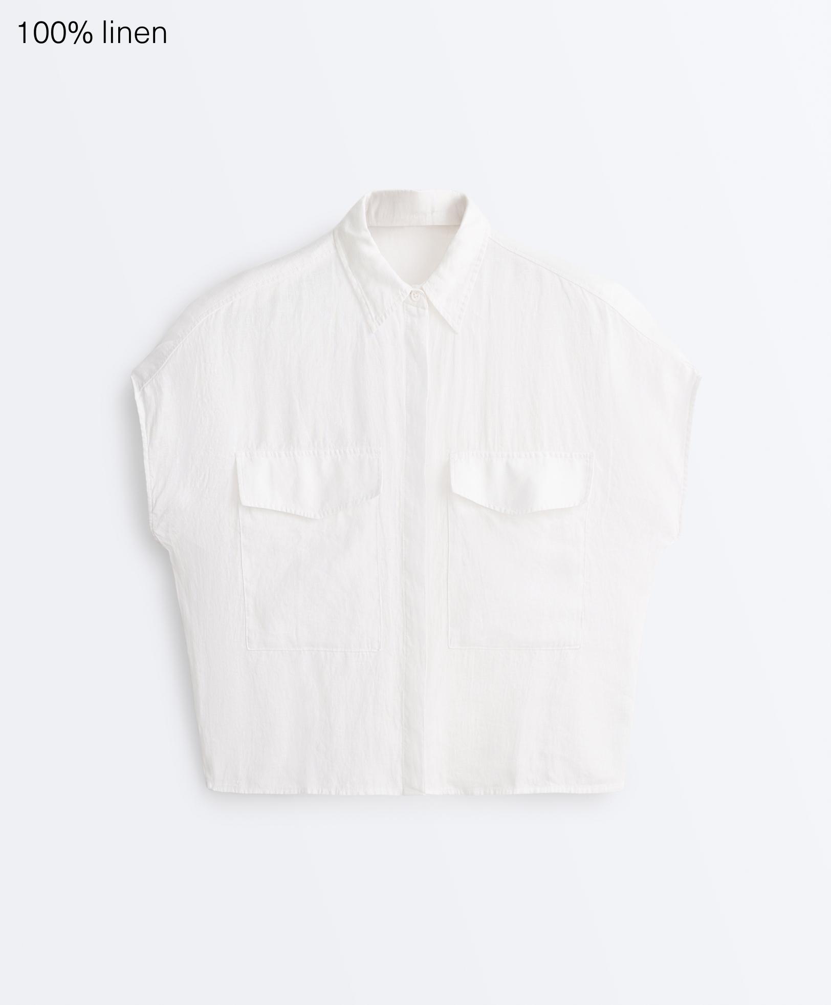 100% linen collared shirt with pockets 100% linen collared shirt with pockets