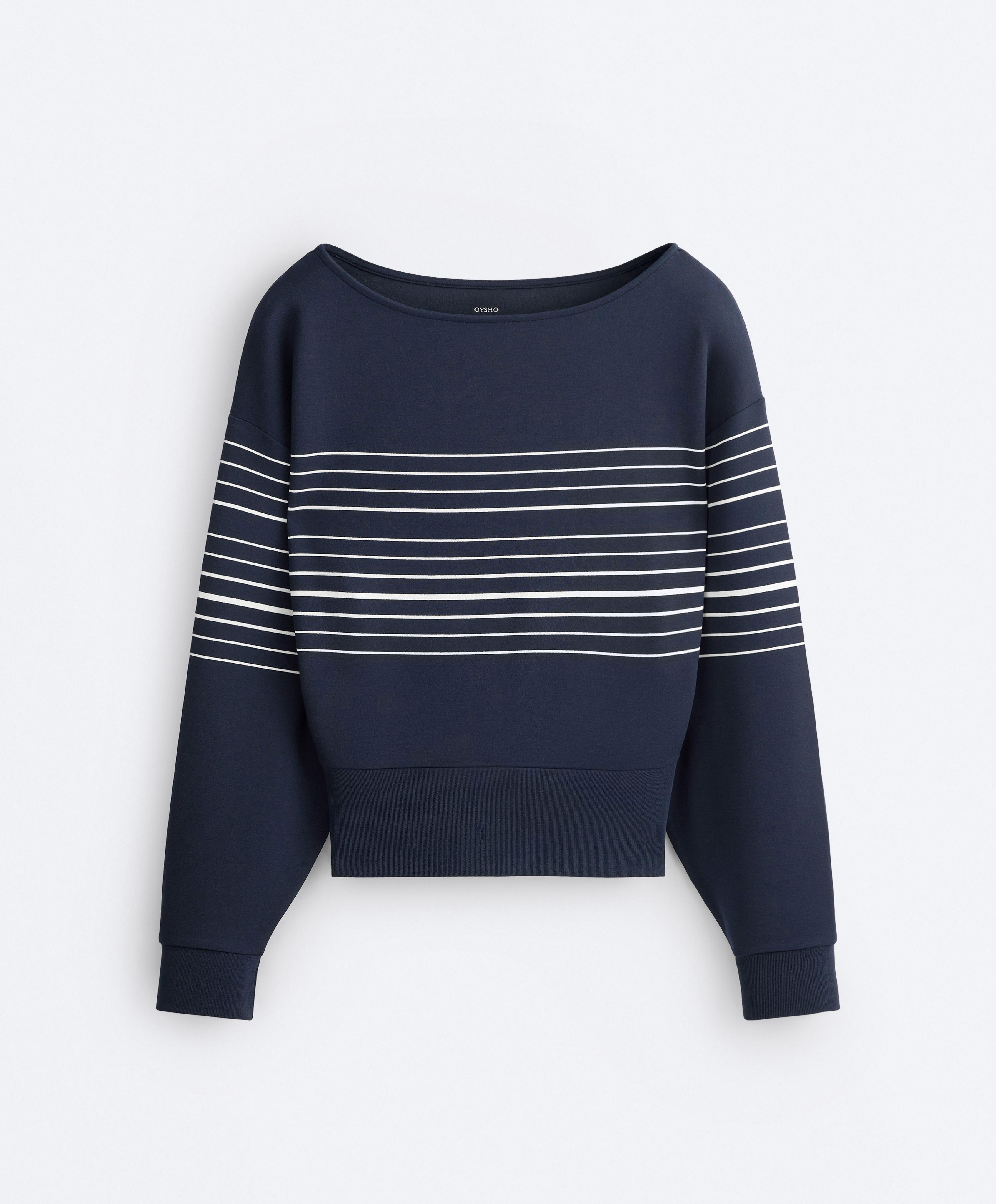 Sailor stripe soft-touch sweatshirt with modal — NAVY BLUE