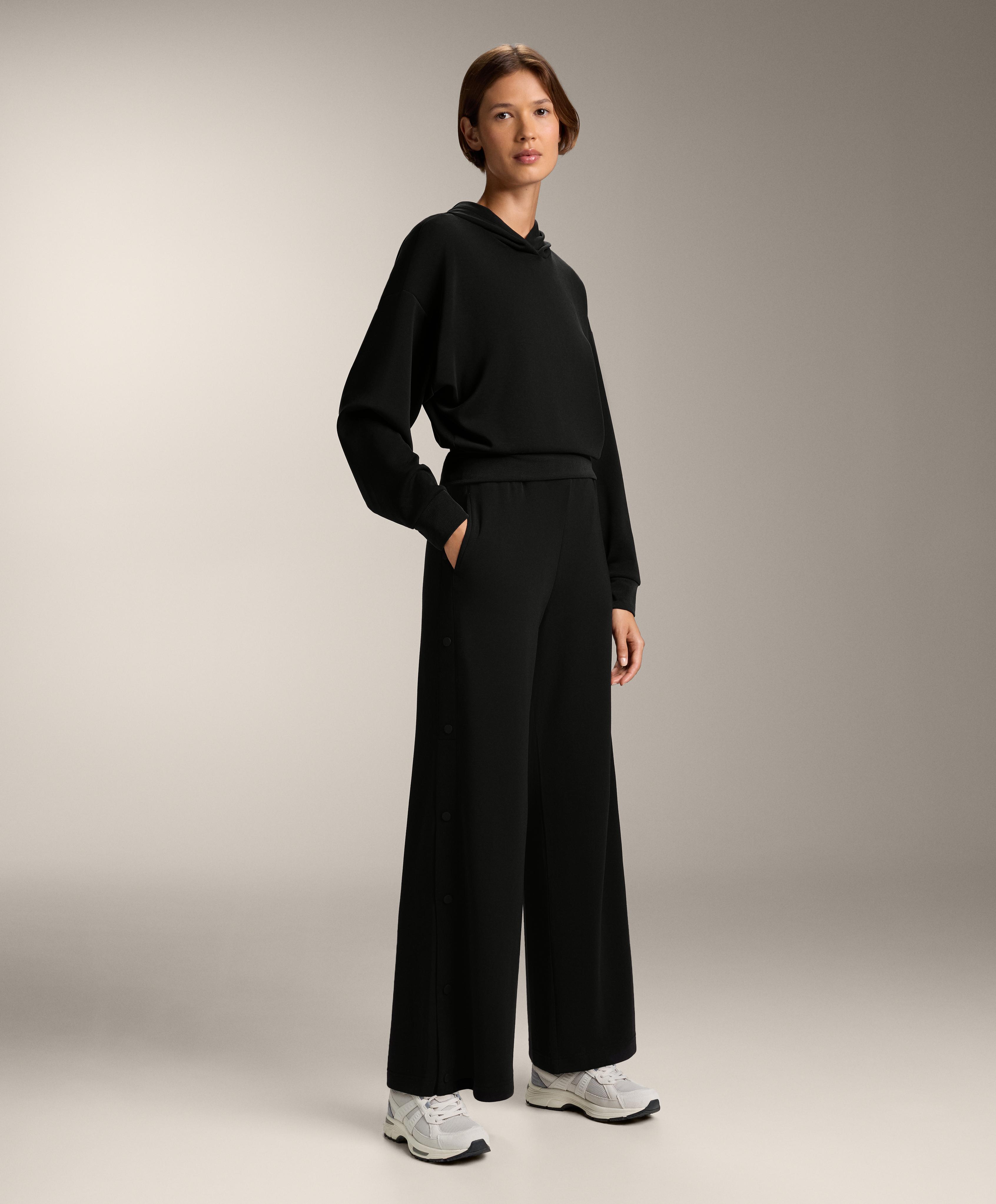 Straight-leg trousers with buttons and rib with soft-touch modal — BLACK