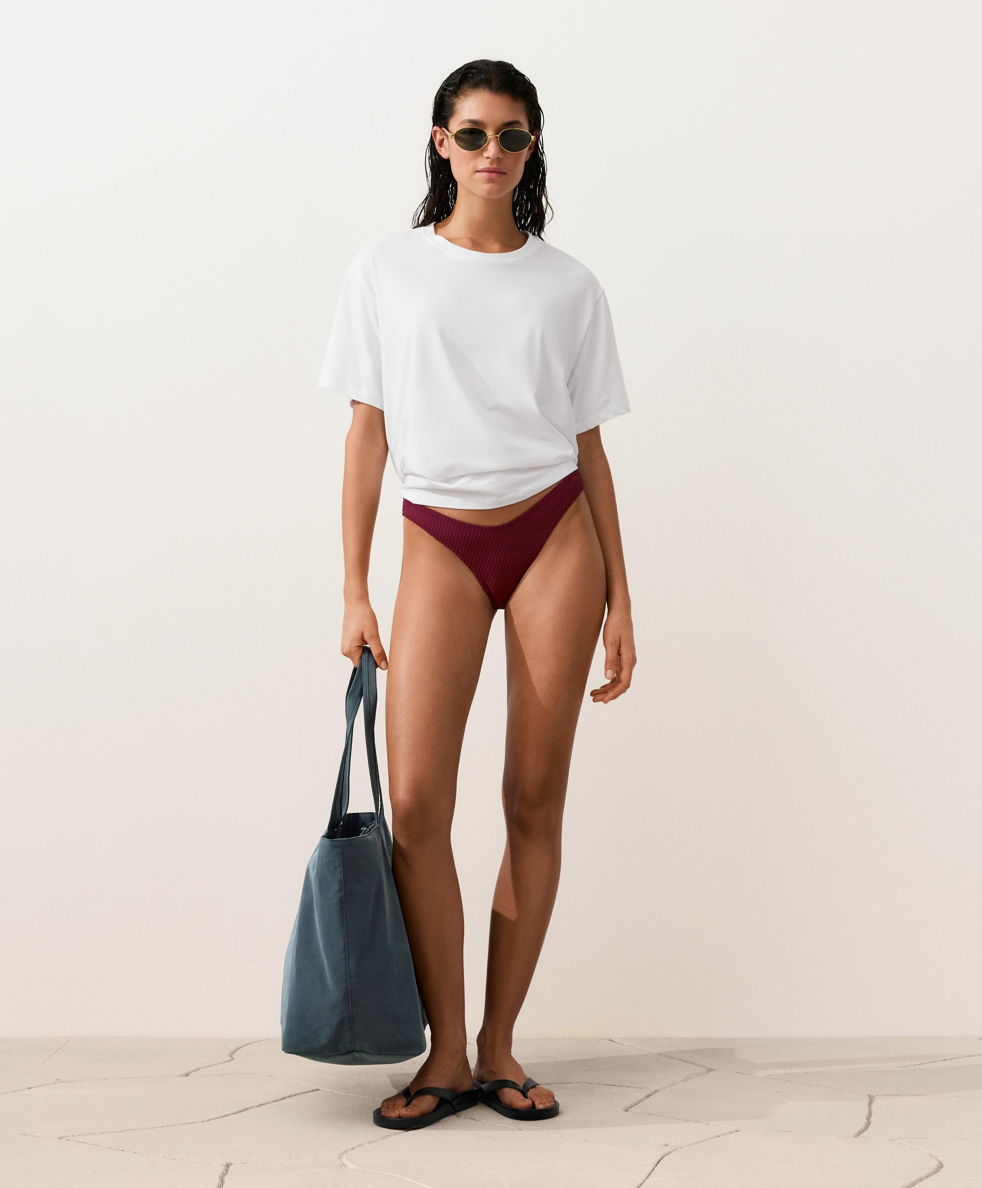 U-cut mini check jacquard Brazilian bikini briefs — CHERRY