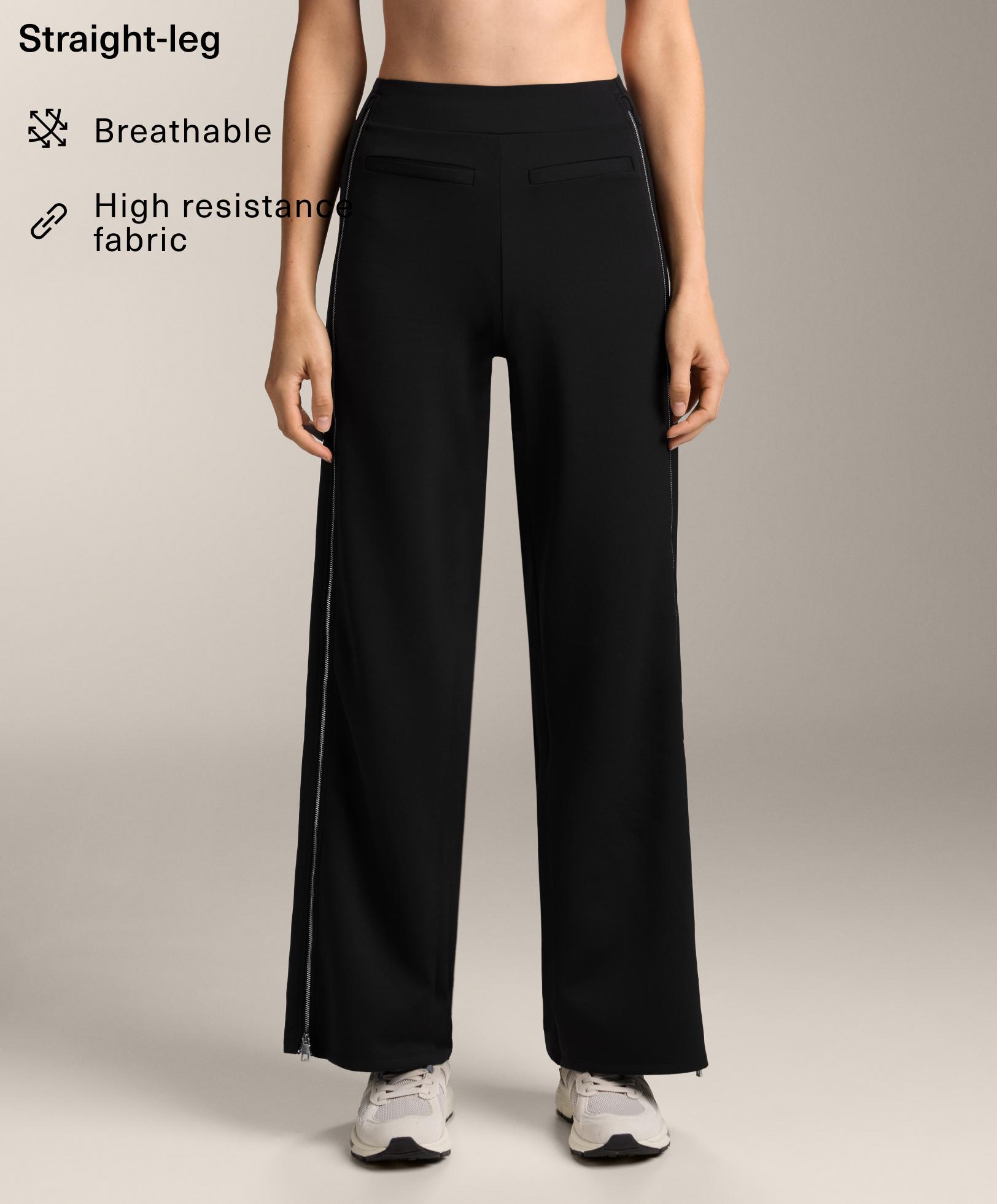 بنطلون طويل بخصر مرتفع تأثير نيوبرين بسحاب