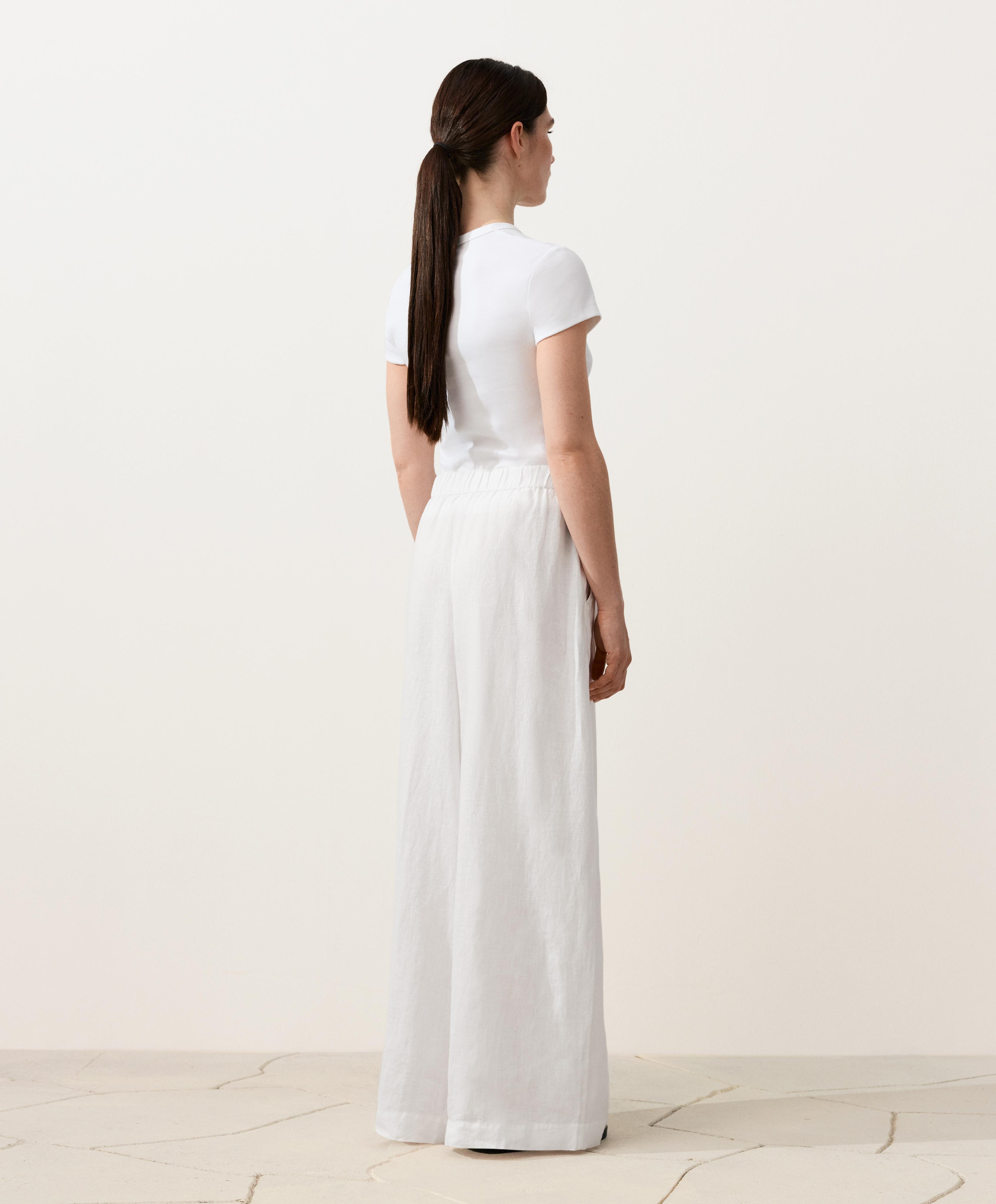 100% linen wide-leg trousers — WHITE