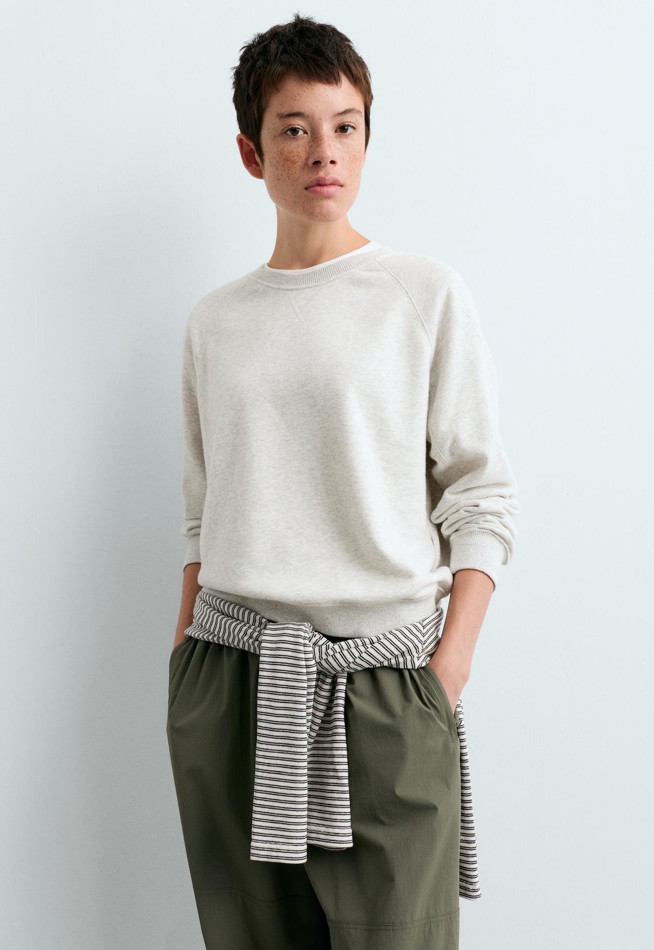 Cotton-blend marl fleece sweatshirt — PALE GREY MELANGE