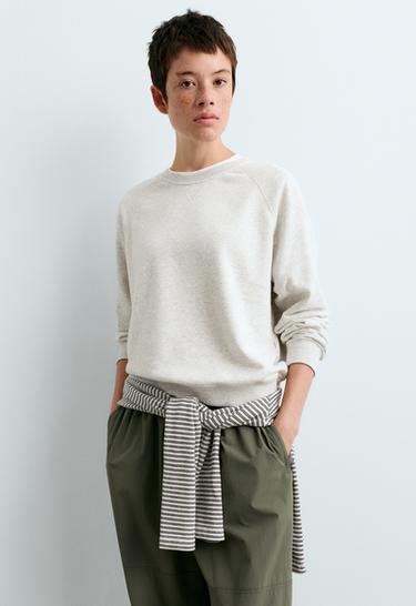 Cotton-blend marl fleece sweatshirt — PALE GREY MELANGE 2