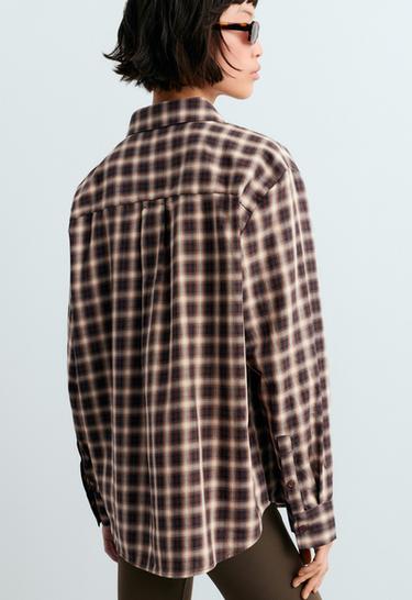 100% cotton check print shirt — BROWN 4