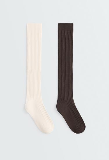 2 pairs of cotton blend long knee socks — CHOCOLATE       1