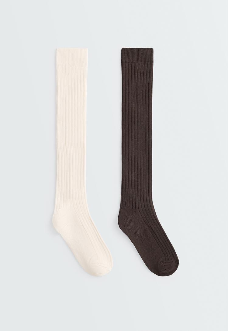 2 pairs of cotton blend long knee socks — CHOCOLATE      
