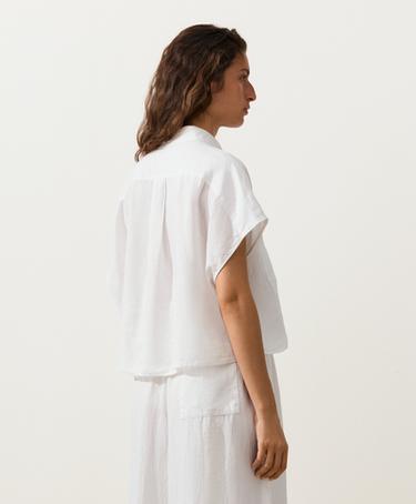 100% linen collared shirt with pockets — WHITE  6