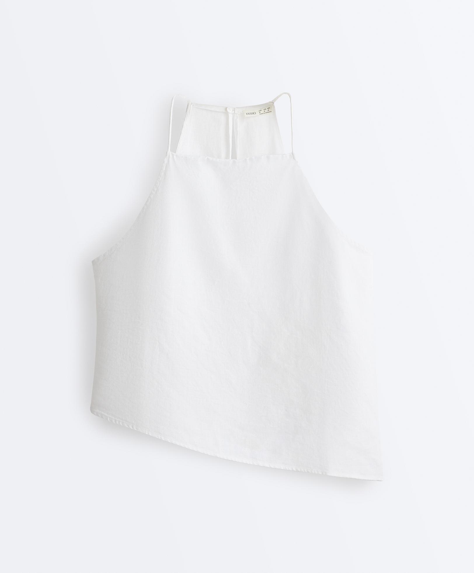 Asymmetric 100% linen sleeveless top — WHITE
