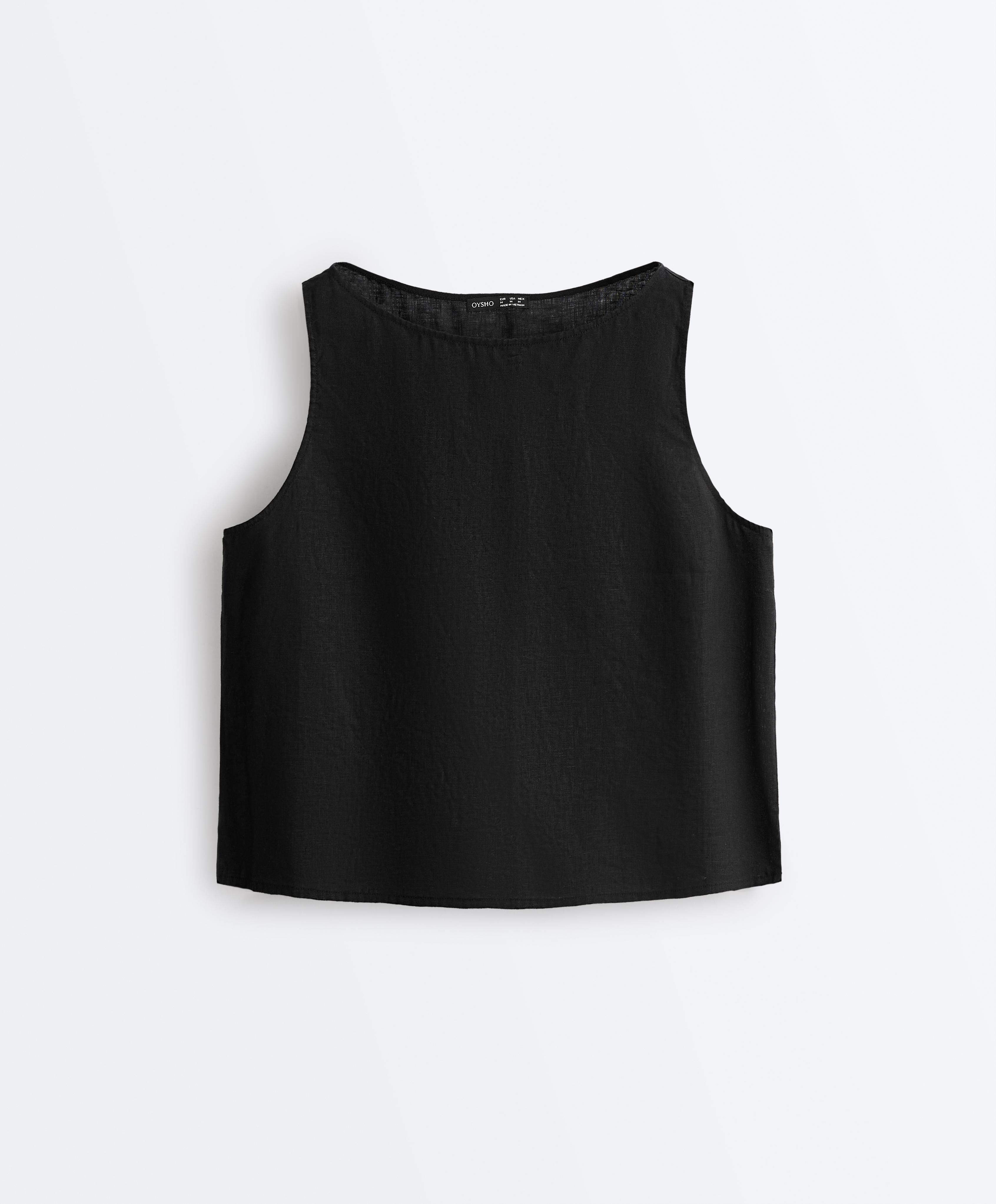 100% linen boxy top — BLACK