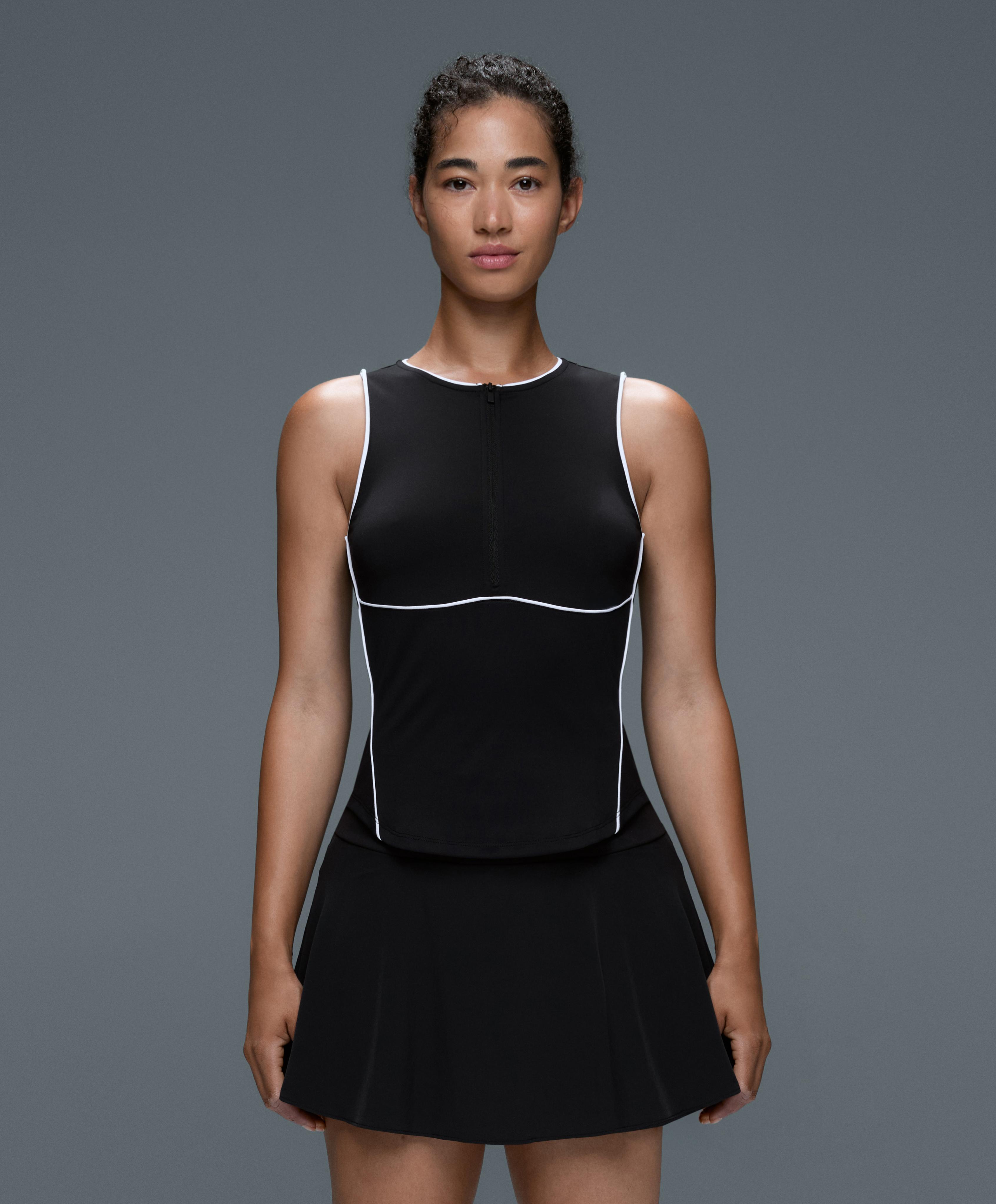 Half-zip sleeveless top — BLACK