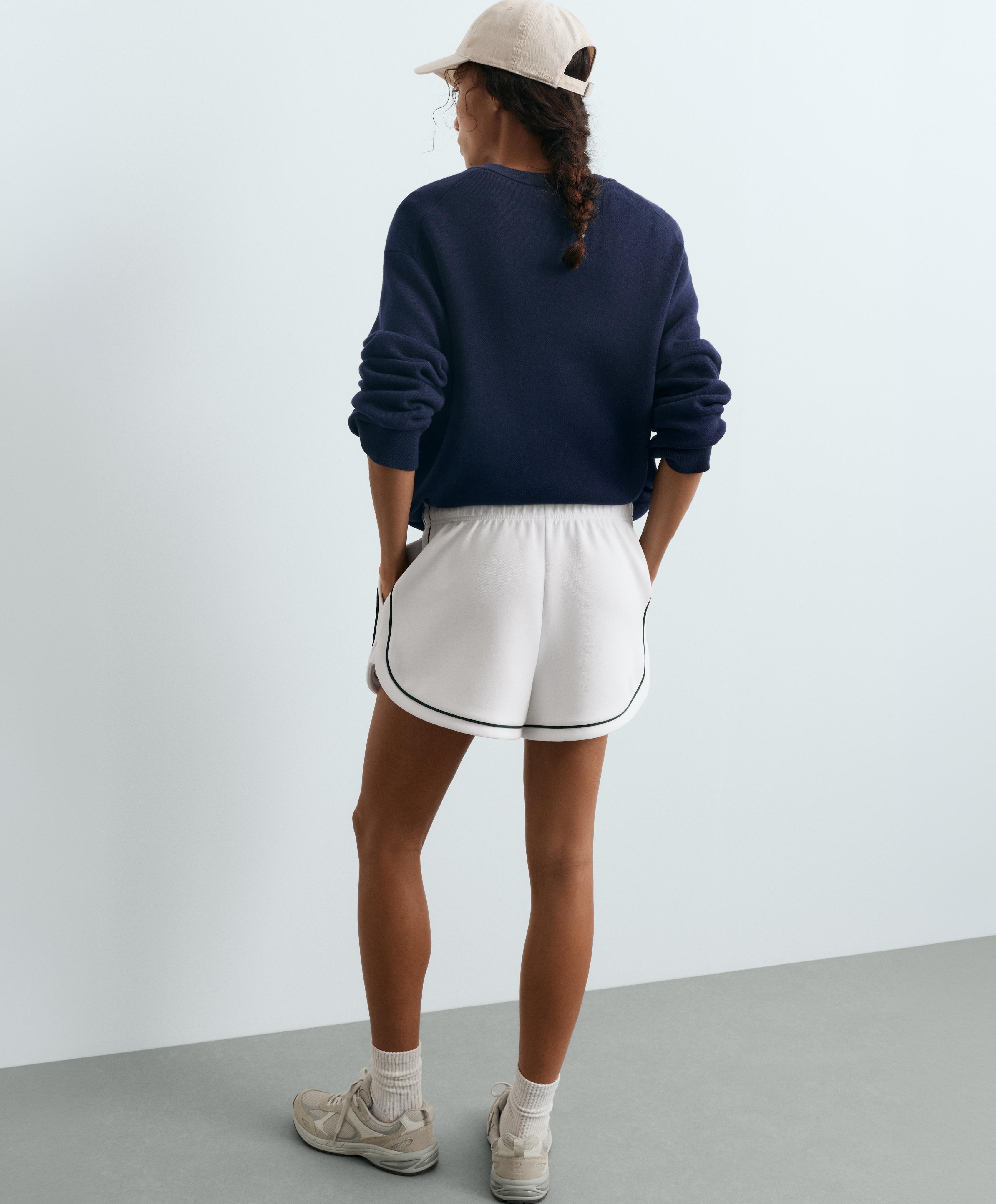 Cotton piqué shorts with piping — WHITE