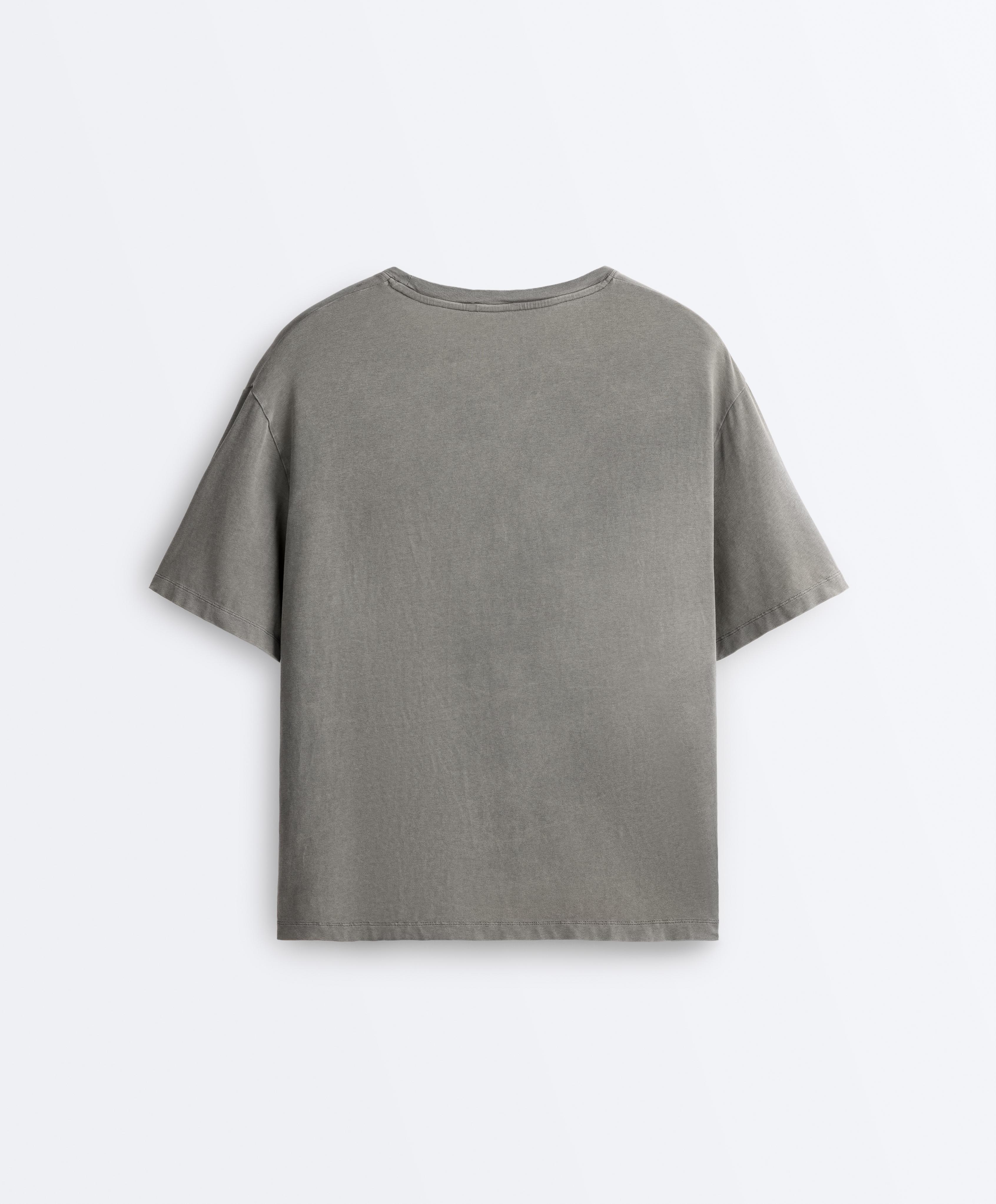 Boxy short-sleeved cotton blend T-shirt with slogan — CHARCOAL GREY
