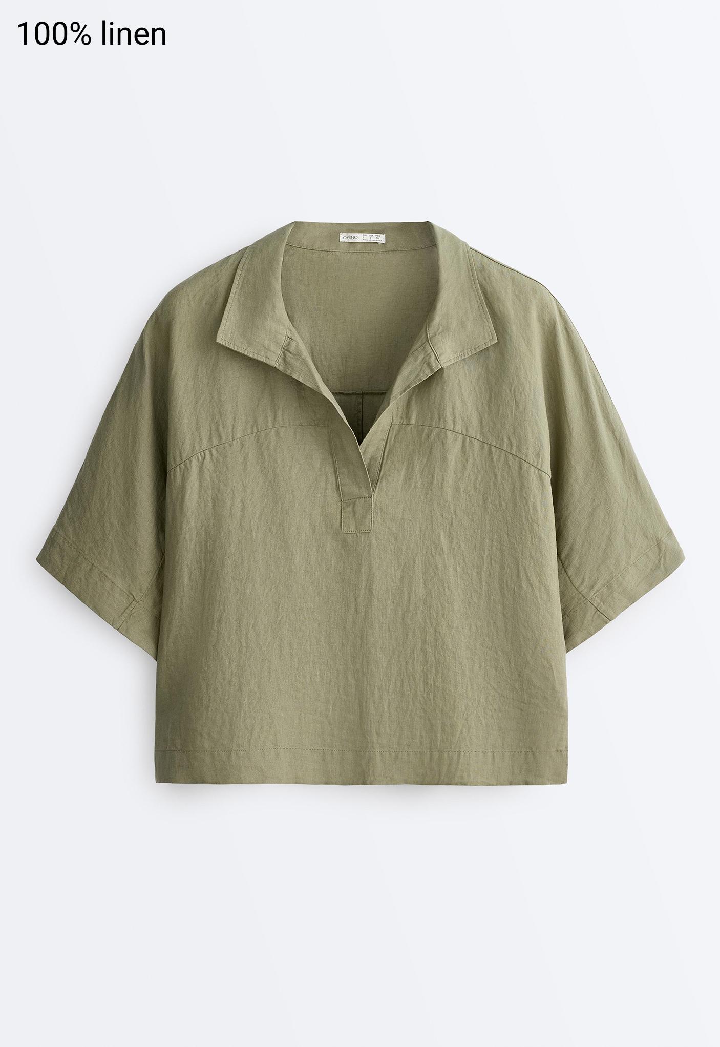 Oversize 100% linen polo shirt — YELLOW GREEN
