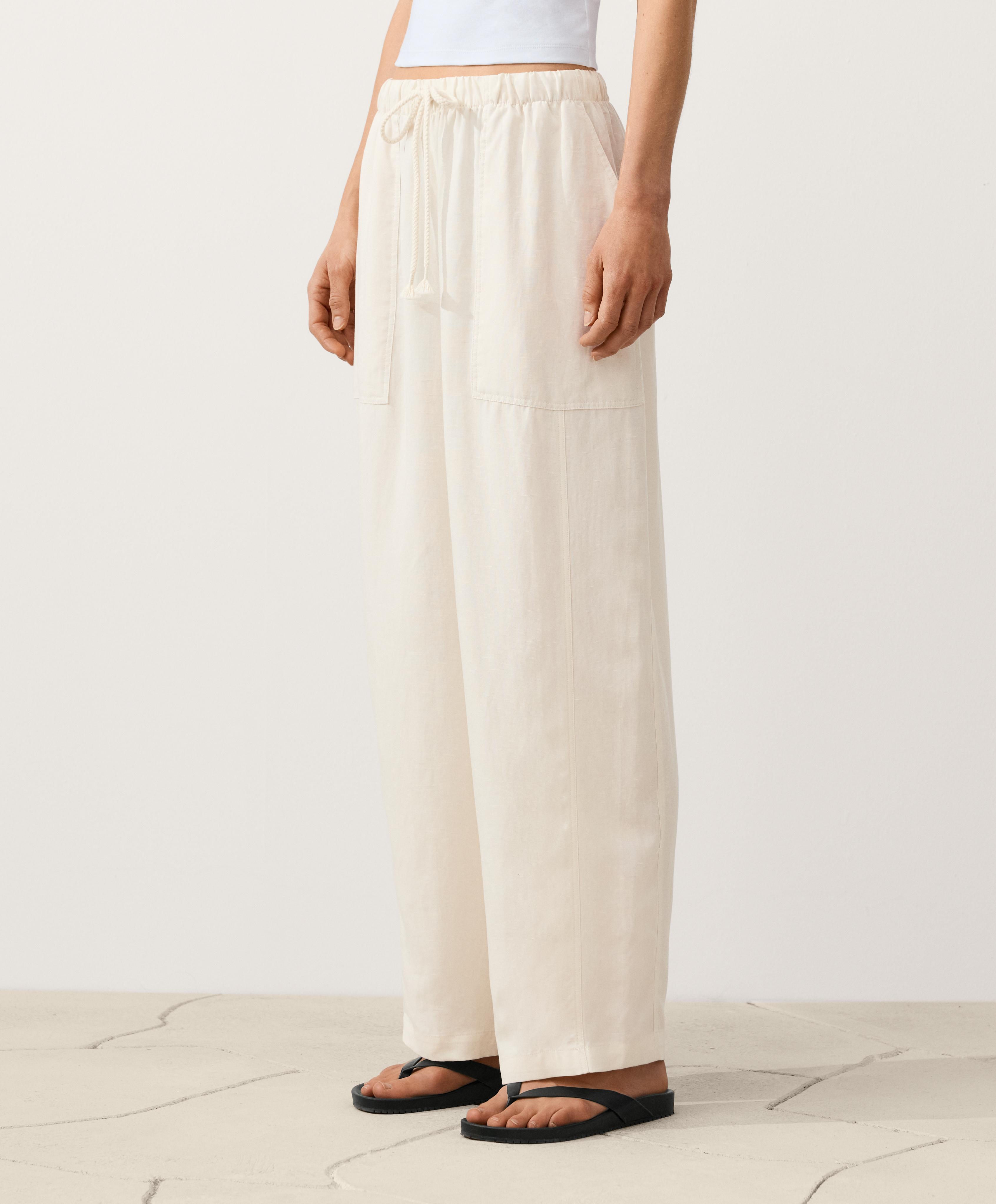 Pantalón recto mezcla lyocell y 24% lino Pantalón recto mezcla lyocell y 24% lino