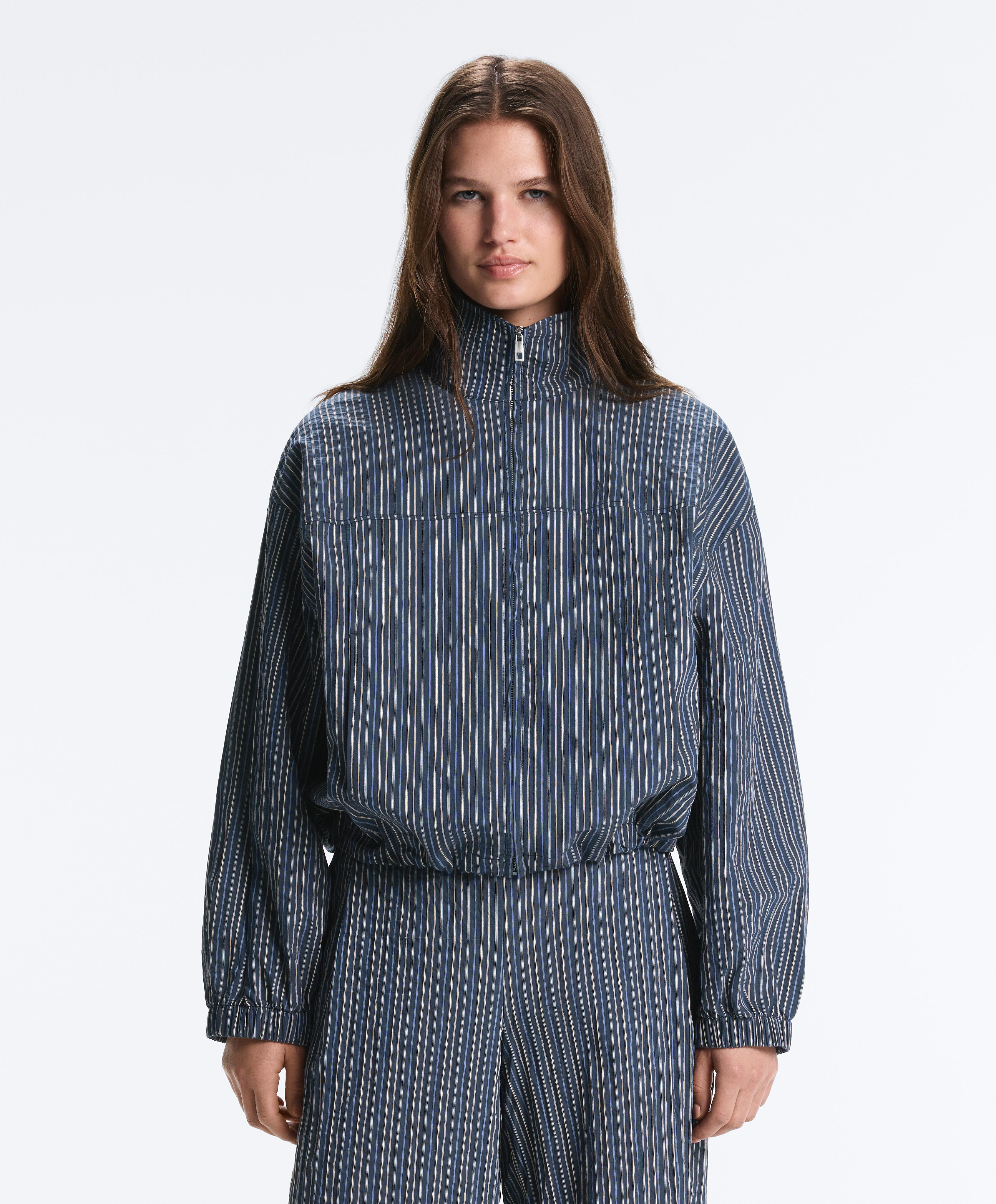 Cotton blend striped bomber jacket — DARK NAVY