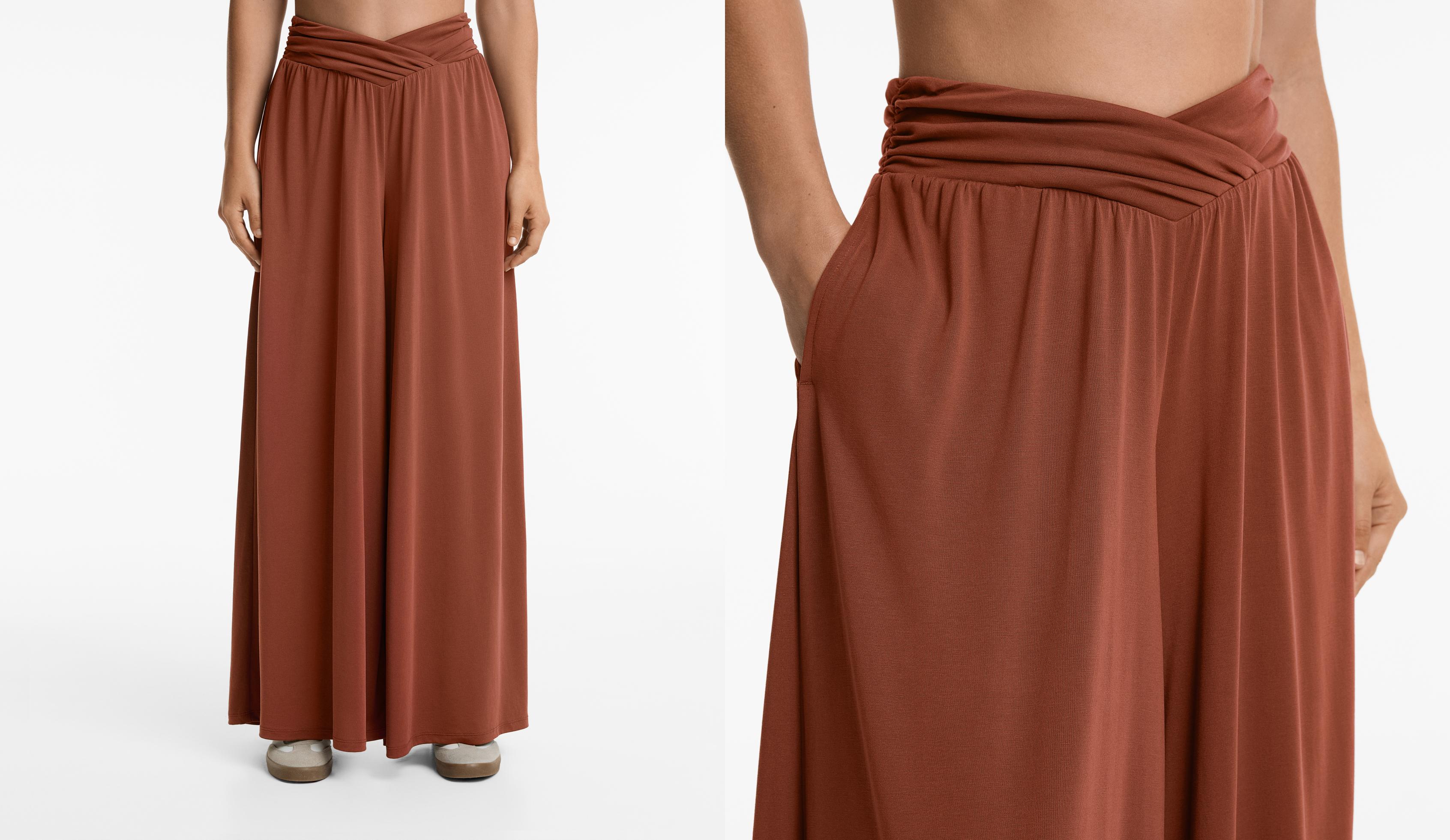 Pantalón extra wide fluido cintura en V con modal