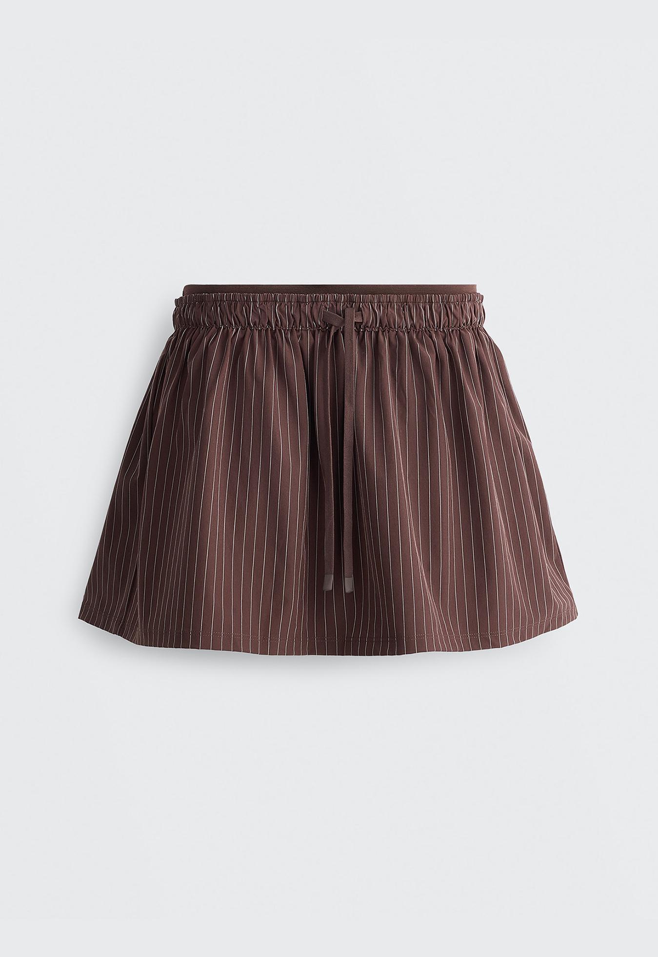 Pinstripe double-waist mini skirt — CHOCOLATE