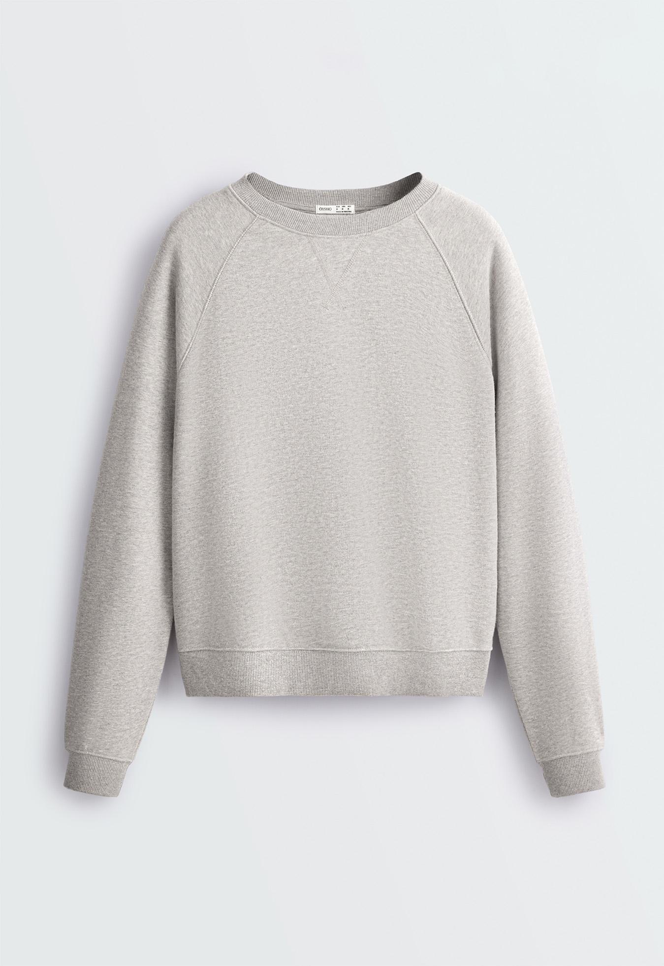 Cotton-blend fleece round neck sweatshirt — MID-GREY MELANGE