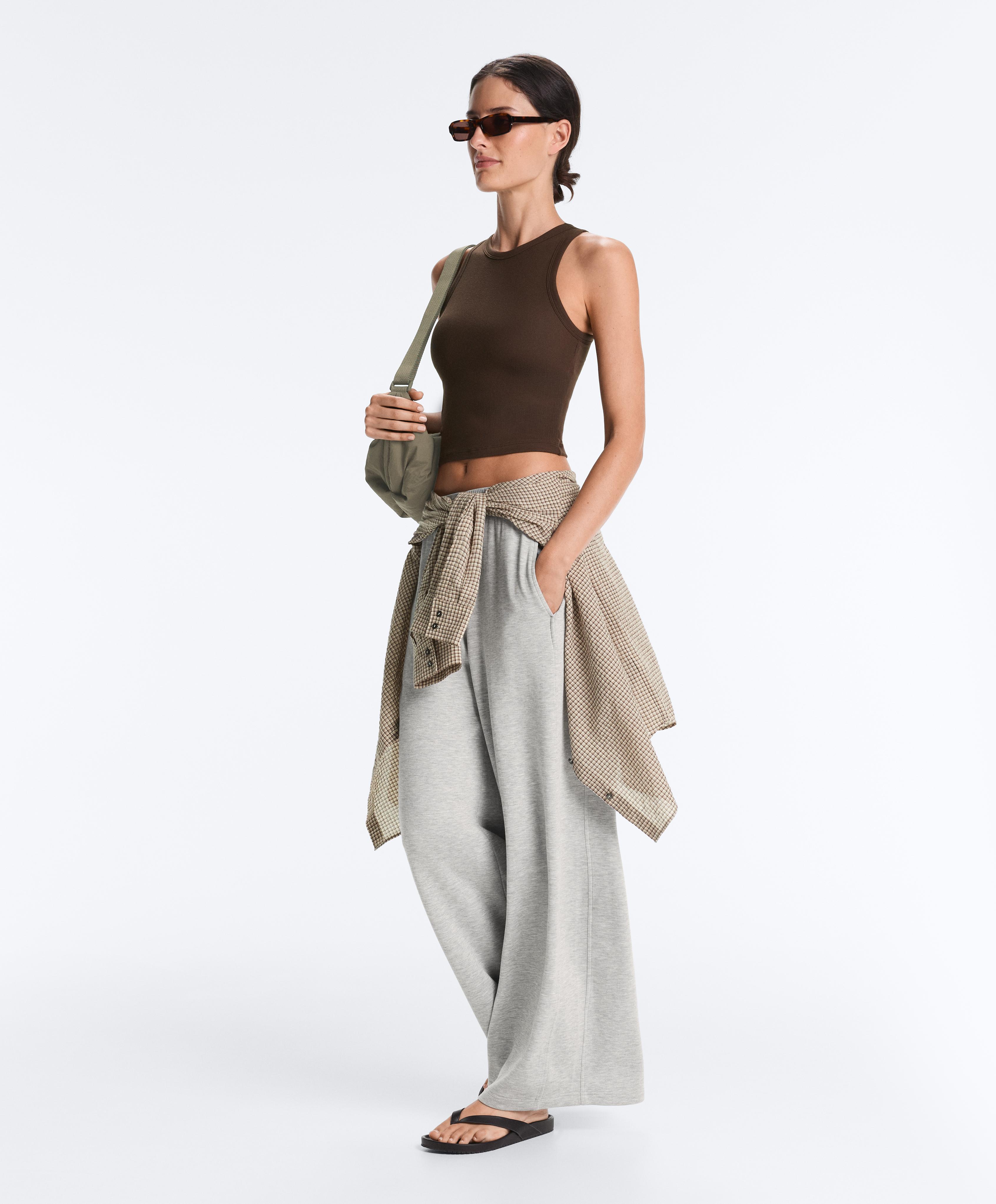 Rib modal blend long tank top — DARK BROWN