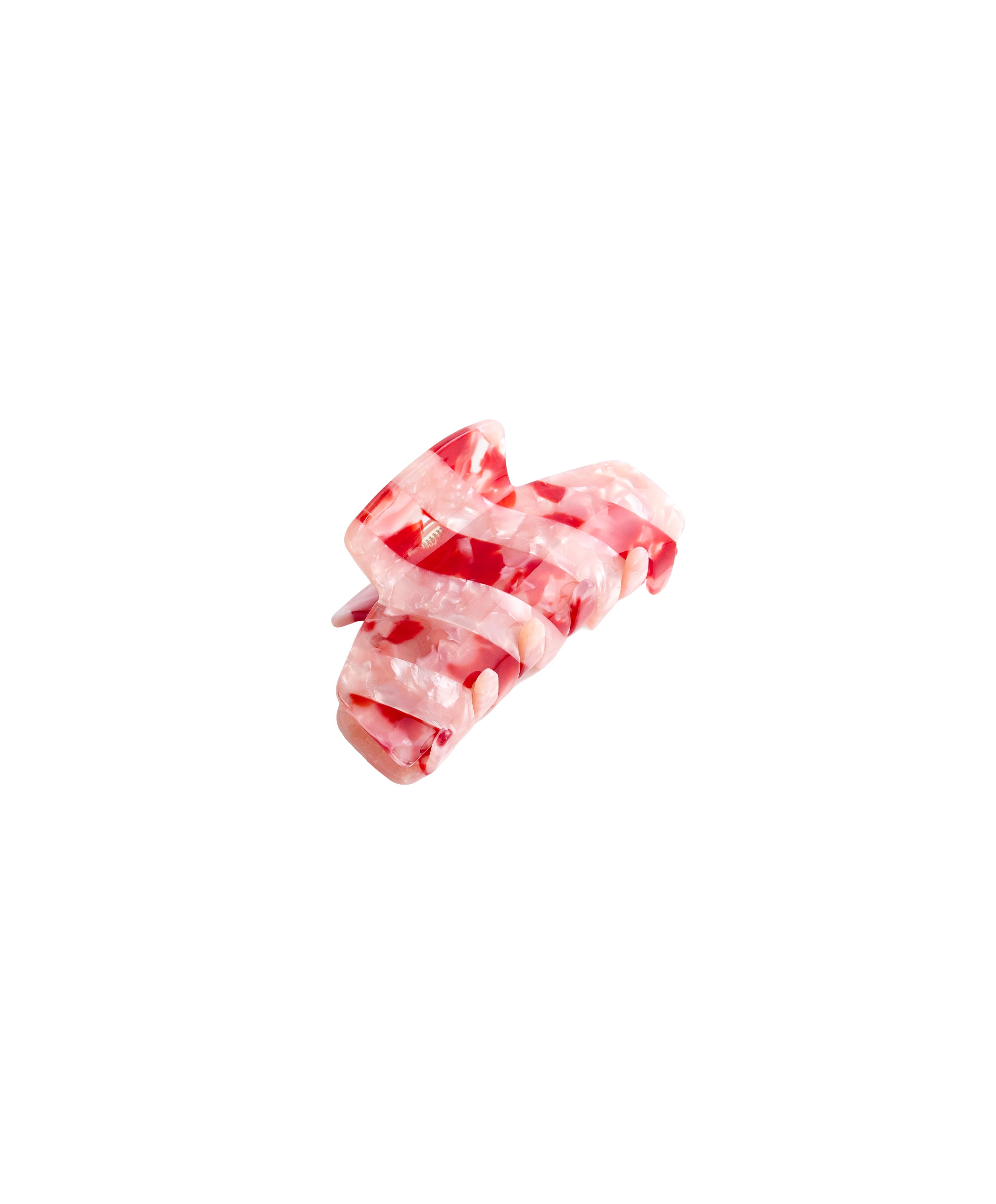 Mixed-stripe hair claw — CORAL RED