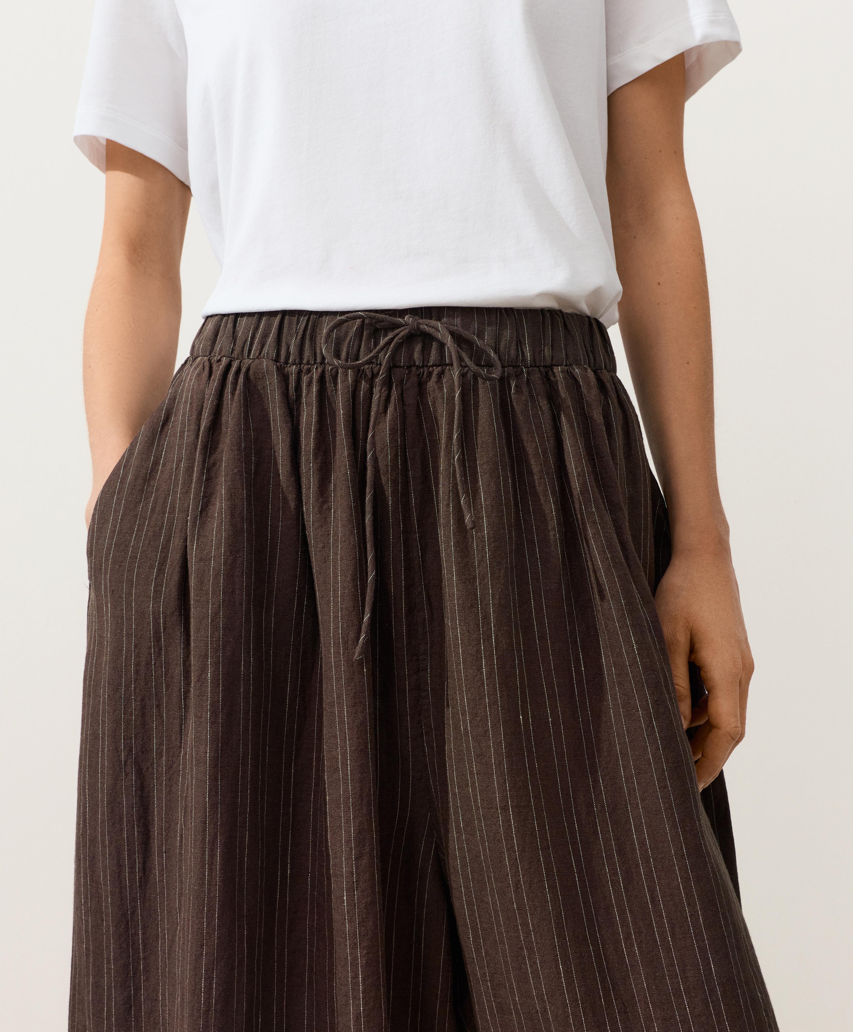 Striped 100% linen balloon crop trousers — EARTH