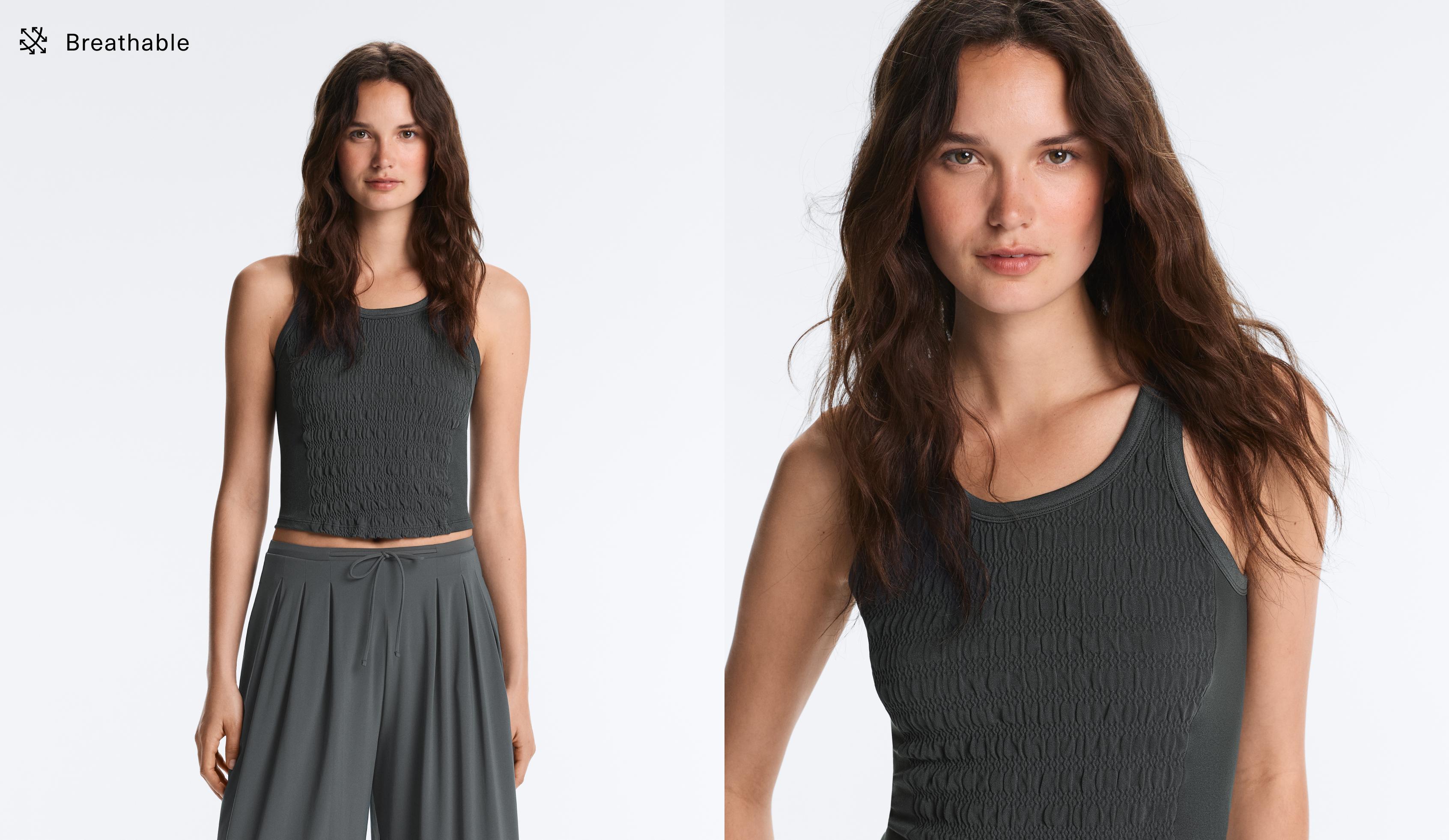 Seamless sleeveless smocked T-shirt — STEEL GREY