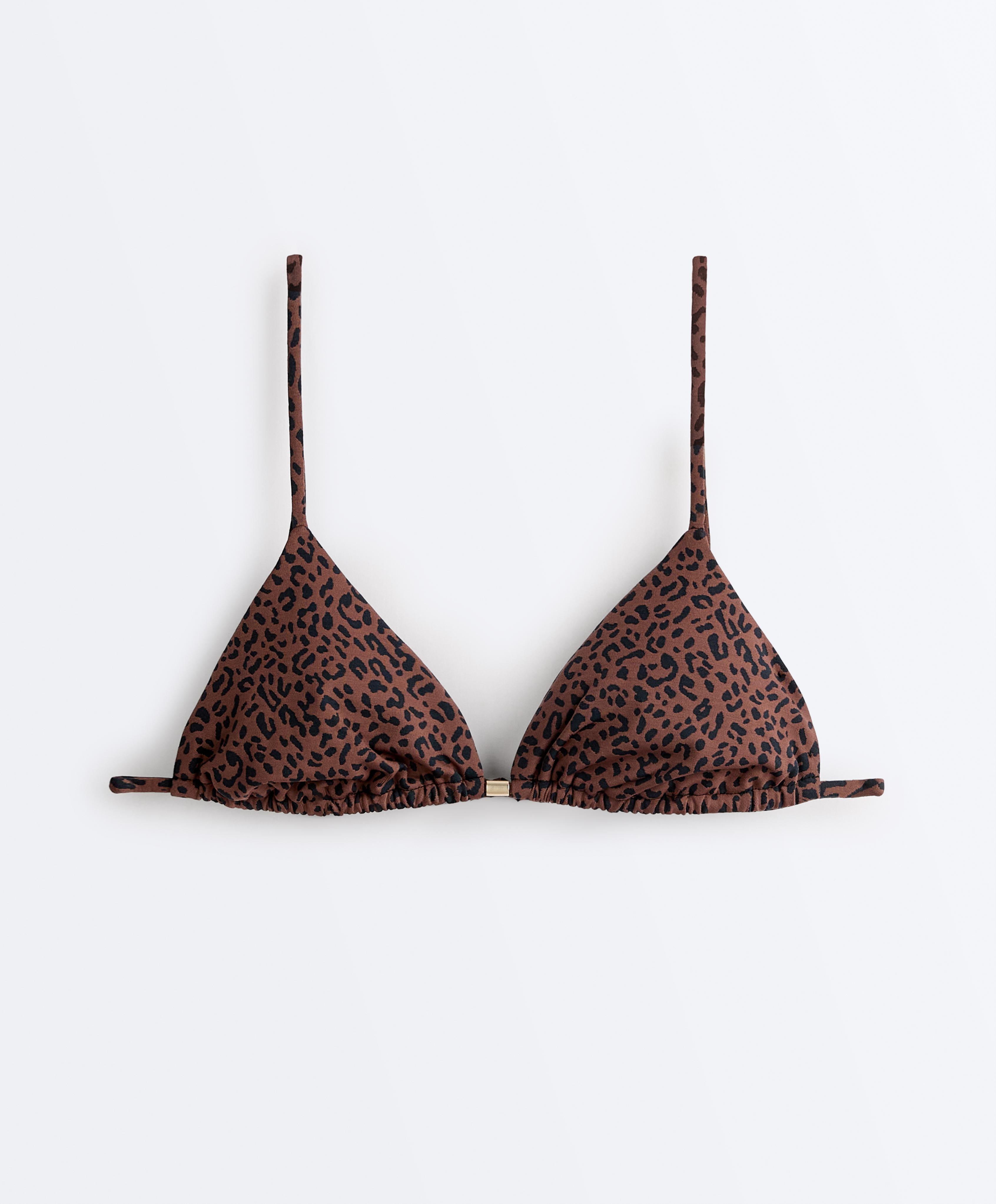 Leopard print triangle bikini top — BROWN