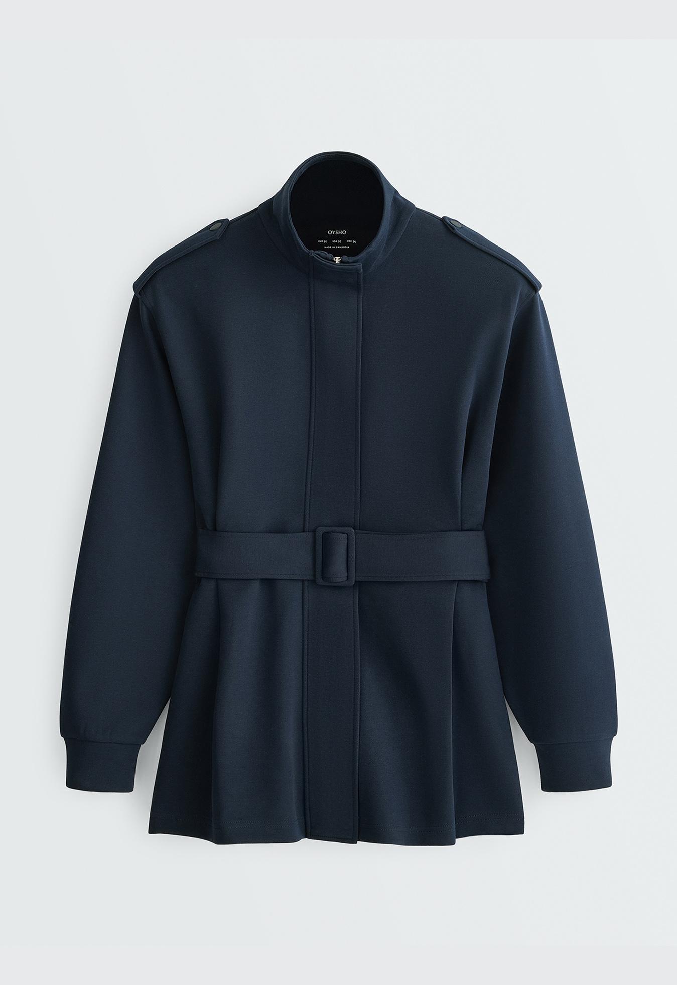 Long utility jacket with cotton — NAVY BLUE