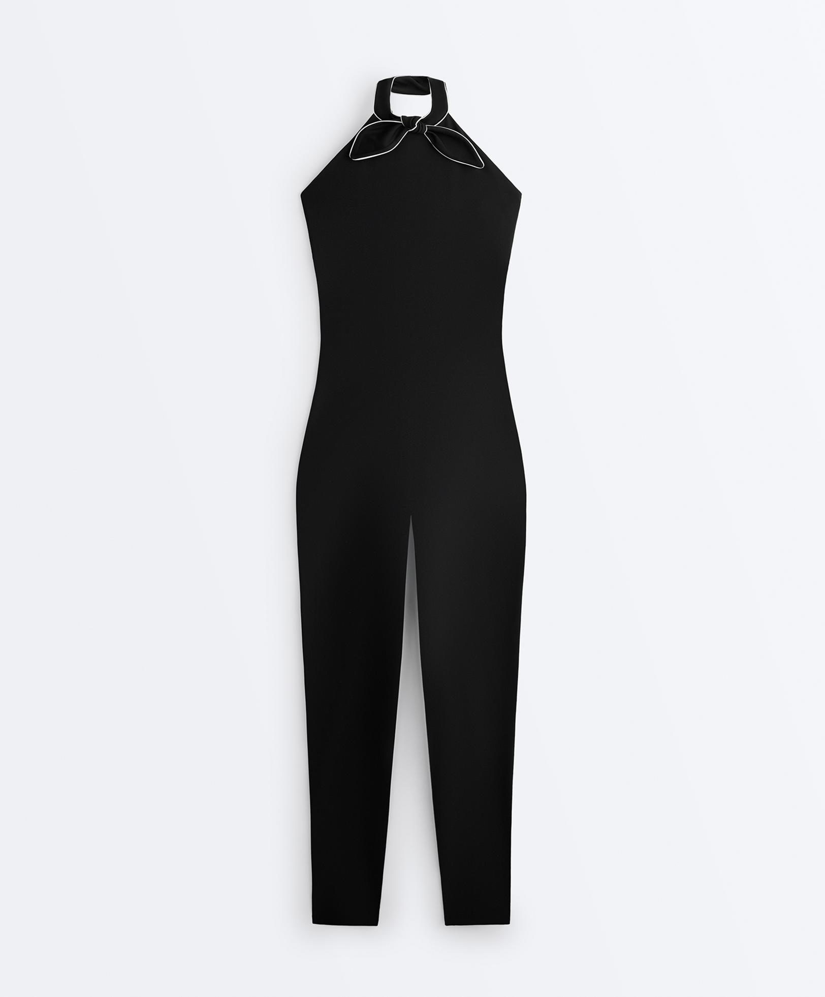 Comfortlux long jumpsuit with tie — BLACK
