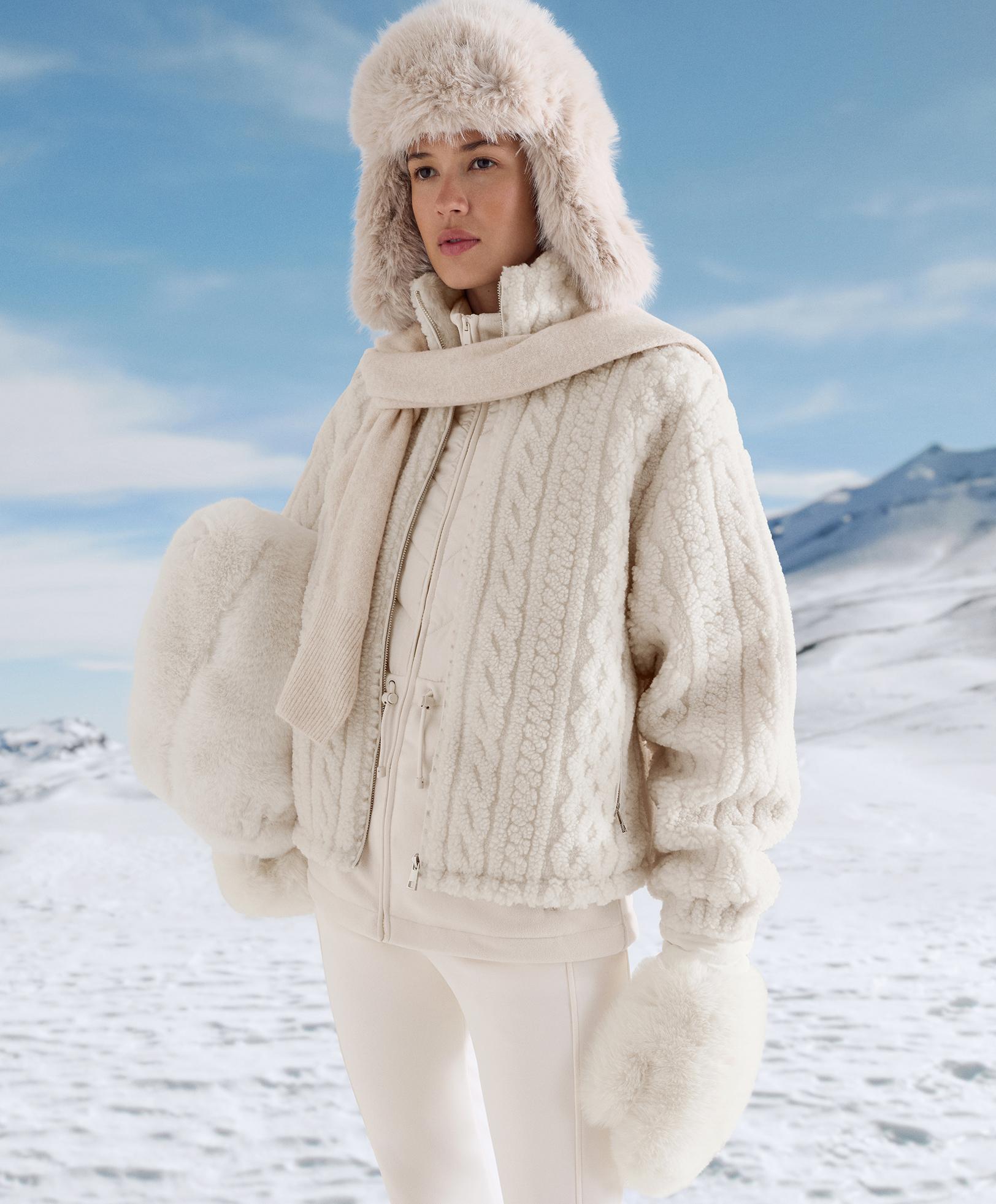 Cable-knit faux-shearling jacket — ECRU